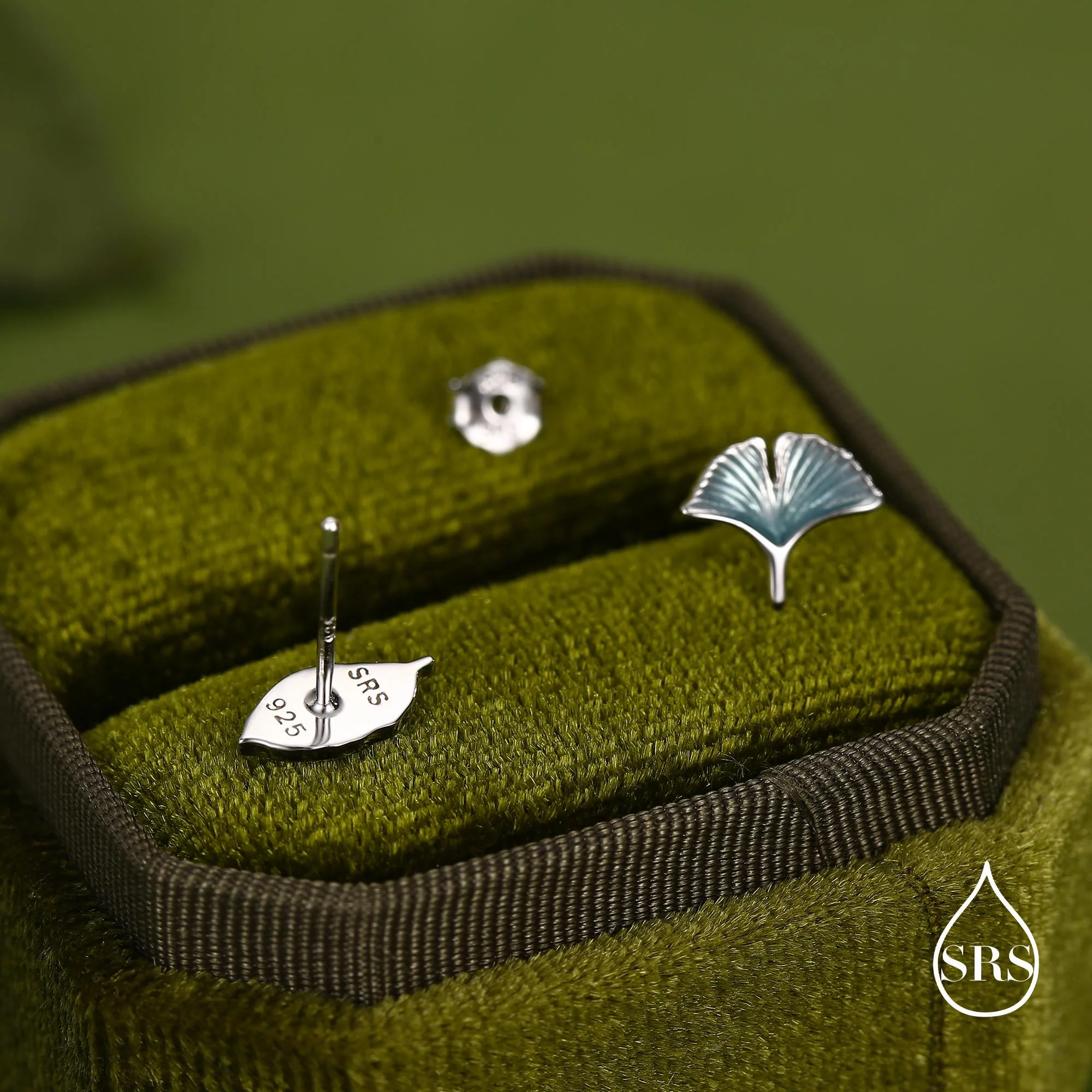 Mismatched Enamel Beech and Ginkgo Leaf Stud Earrings in Sterling Silver, Asymmetric Petite Beech Leaf Earrings, Nature Inspired - Image 3