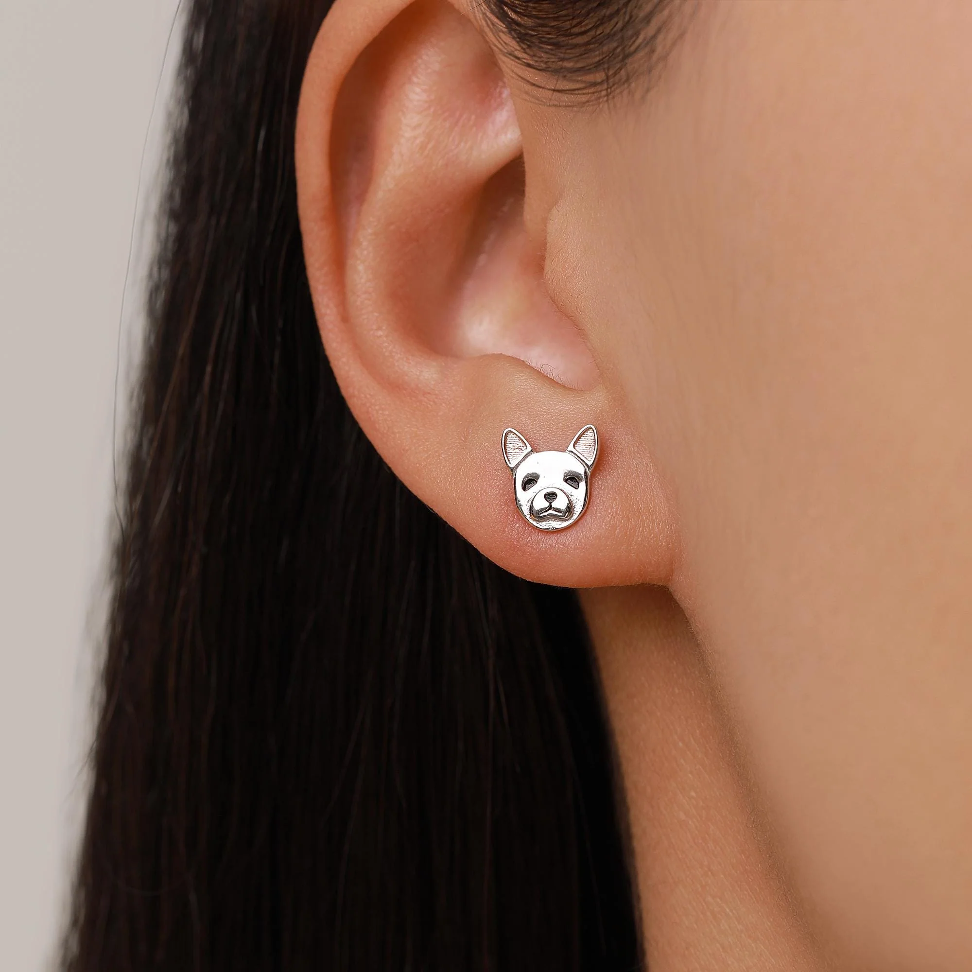 Mismatched French Bulldog and Paw Print Stud Earrings in Sterling Silver - Dog Paw Stud Earrings - Two Tone Finish - Pet Lover - Image 10