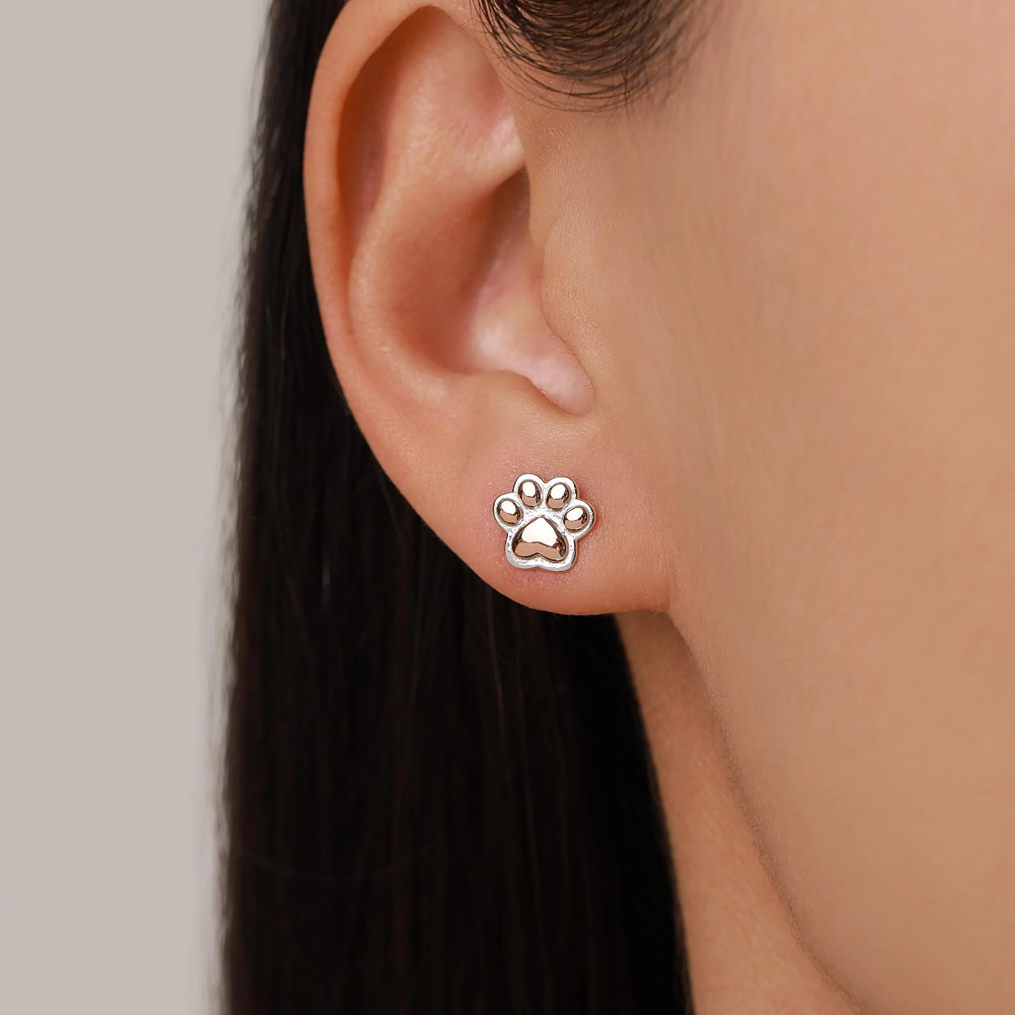 Mismatched French Bulldog and Paw Print Stud Earrings in Sterling Silver - Dog Paw Stud Earrings - Two Tone Finish - Pet Lover - Image 11