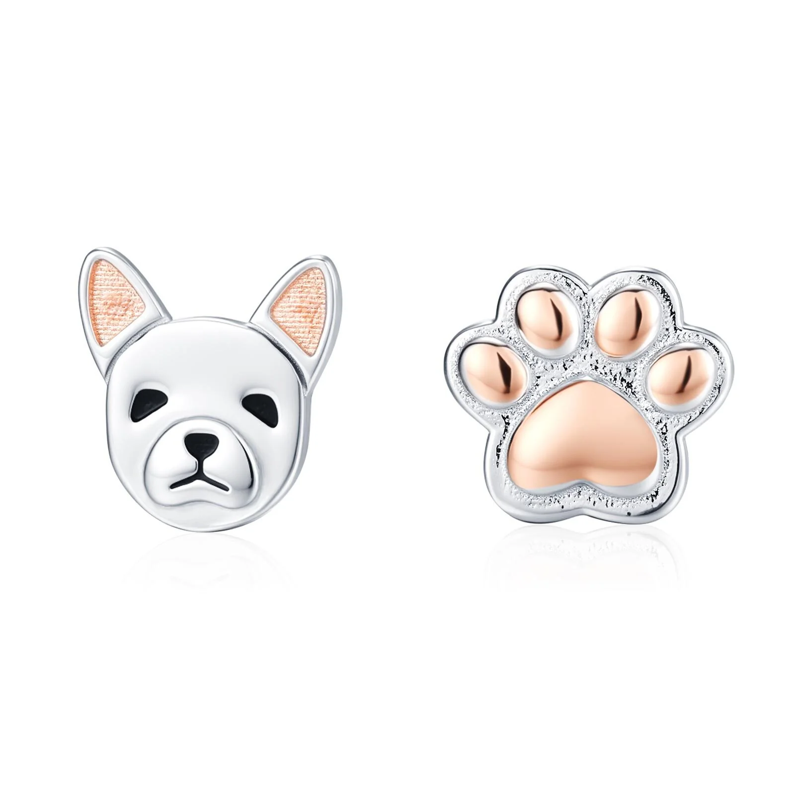 Mismatched French Bulldog and Paw Print Stud Earrings in Sterling Silver - Dog Paw Stud Earrings - Two Tone Finish - Pet Lover - Image 14