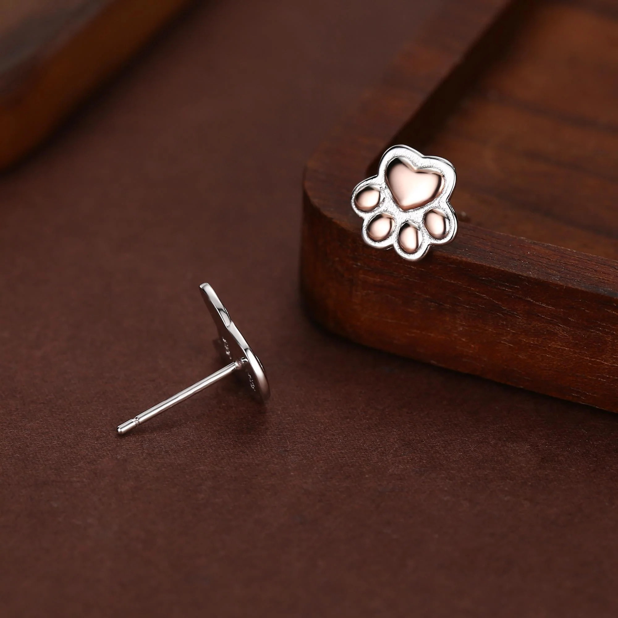 Mismatched French Bulldog and Paw Print Stud Earrings in Sterling Silver - Dog Paw Stud Earrings - Two Tone Finish - Pet Lover - Image 9