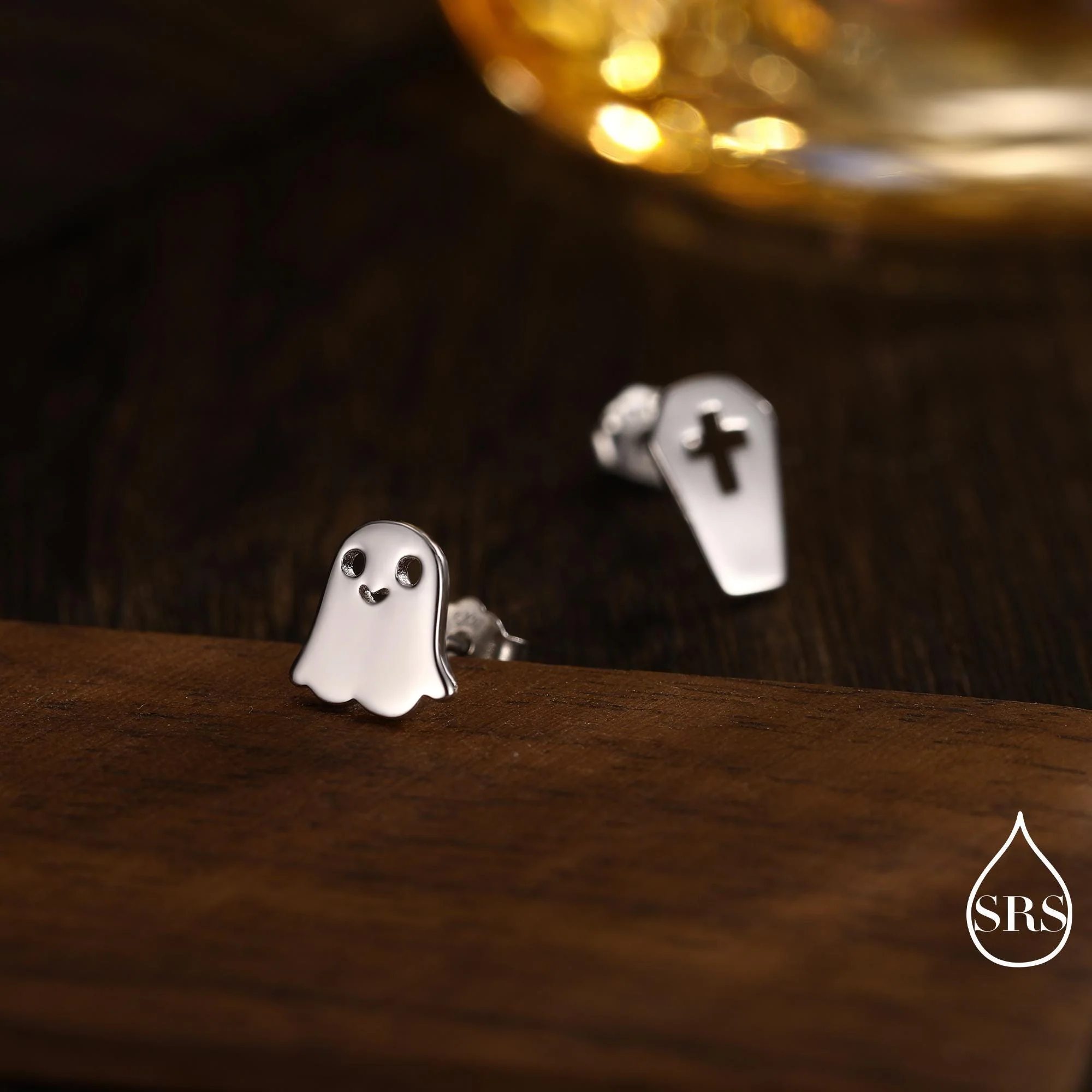 Mismatched Ghost and Coffin Stud Earrings in Sterling Silver, Asymmetric Tiny Ghost Earrings, Cute Halloween Jewellery - Image 5