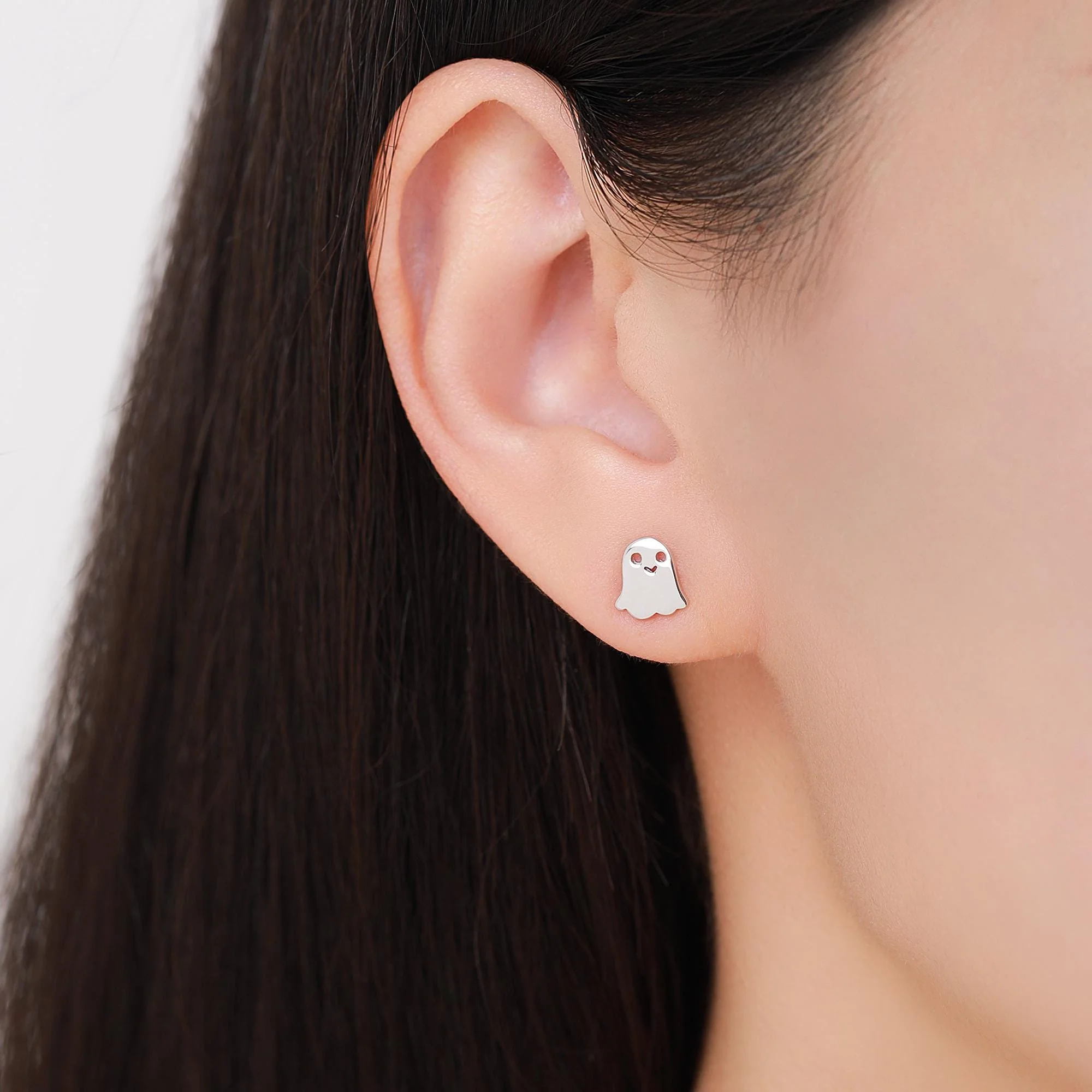 Mismatched Ghost and Coffin Stud Earrings in Sterling Silver, Asymmetric Tiny Ghost Earrings, Cute Halloween Jewellery - Image 7