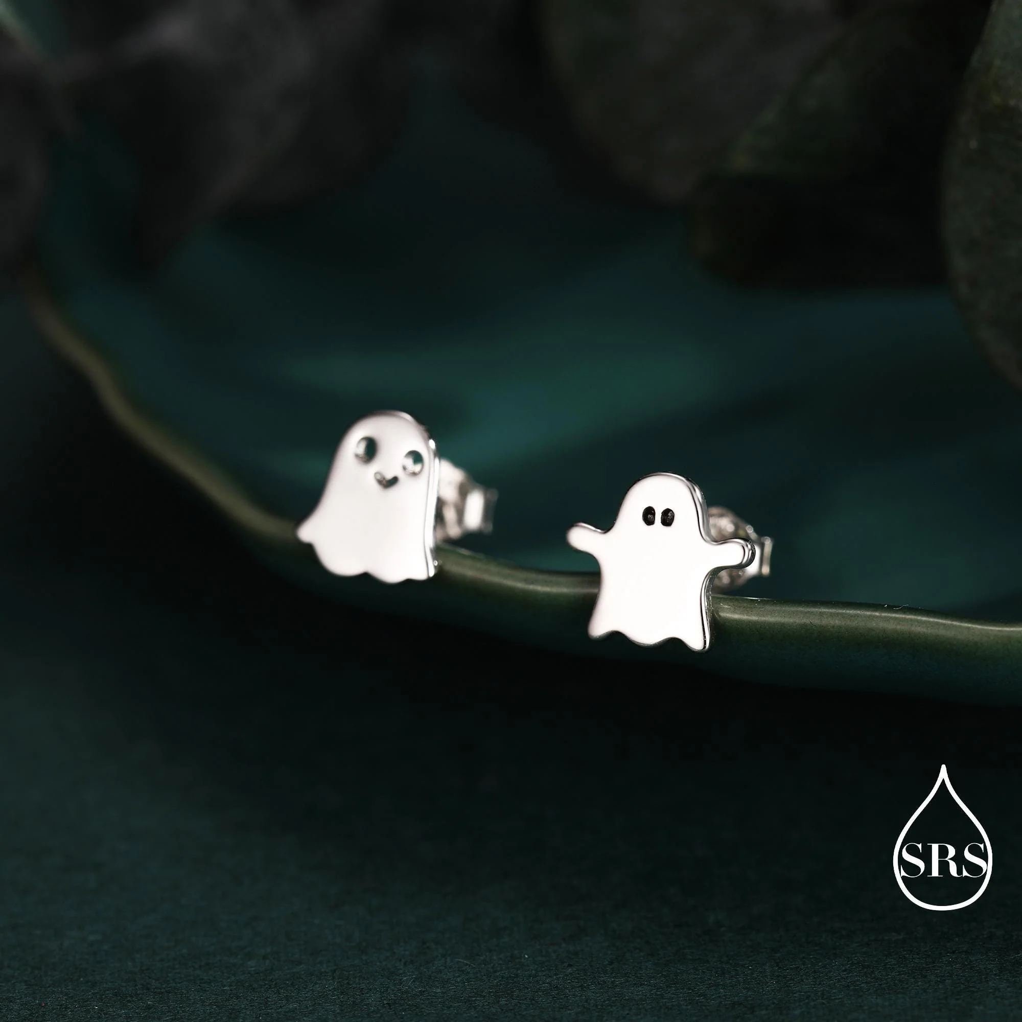 Mismatched Ghost Stud Earrings in Sterling Silver, Tiny Ghost Earrings, Cute Halloween Jewellery - Image 2