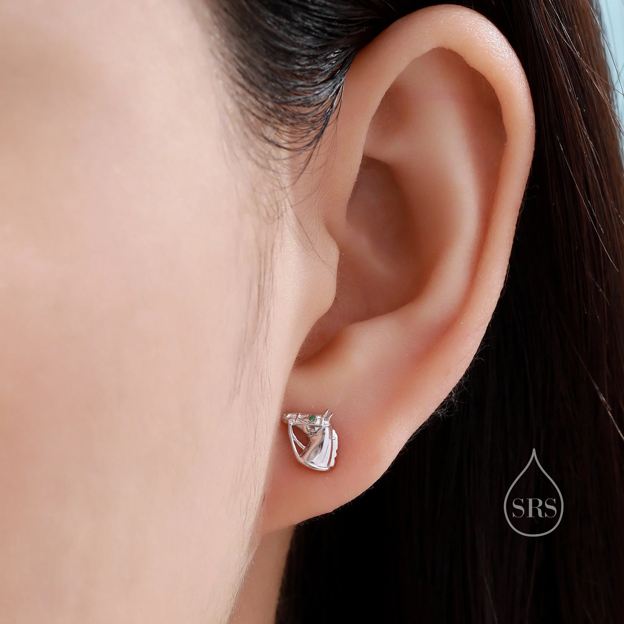 Mismatched Horse Head and Horseshoe Stud Earrings in Sterling Silver, Silver or Gold, Tiny Asymmetric Horse and Horse Shoe Earrings - Image 2