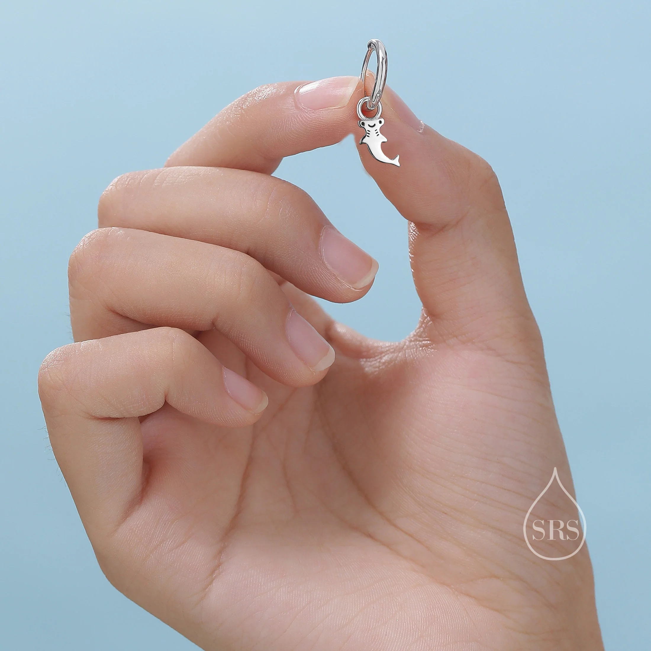 Mismatched Kawaii Hammerhead Shark and Manta Ray Huggie Hoop Earrings in Sterling Silver, Gold or Rose Gold, Asymmetric and Detachable - Image 8