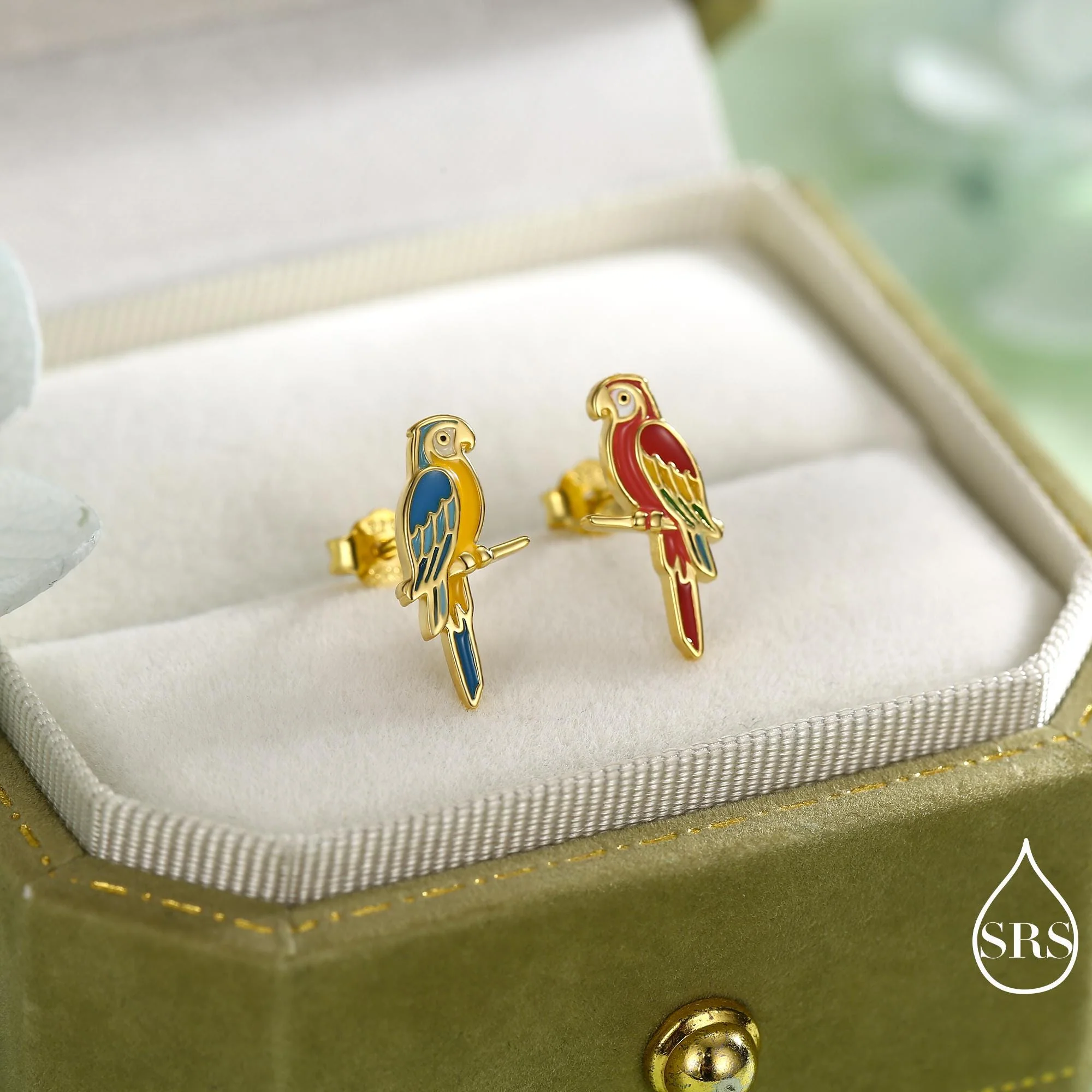 Mismatched Macaw Parrot Bird Stud Earrings in Sterling Silver, Silver or Gold, Asymmetric Bird Earrings, Nature Inspired Animal Earrings - Image 2