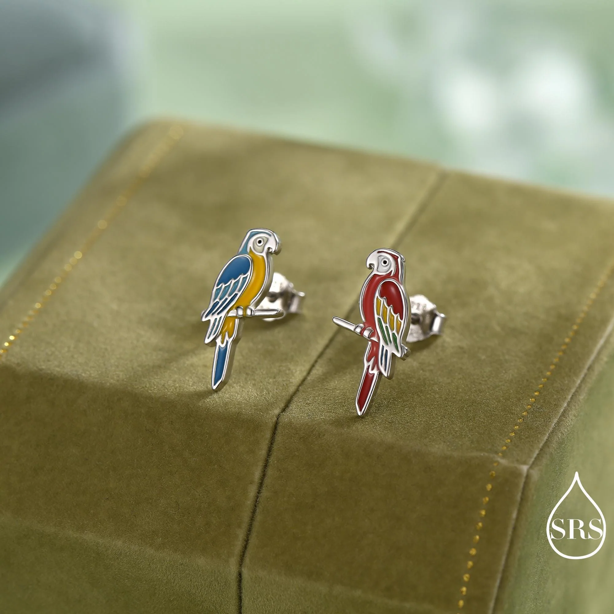 Mismatched Macaw Parrot Bird Stud Earrings in Sterling Silver, Silver or Gold, Asymmetric Bird Earrings, Nature Inspired Animal Earrings - Image 3