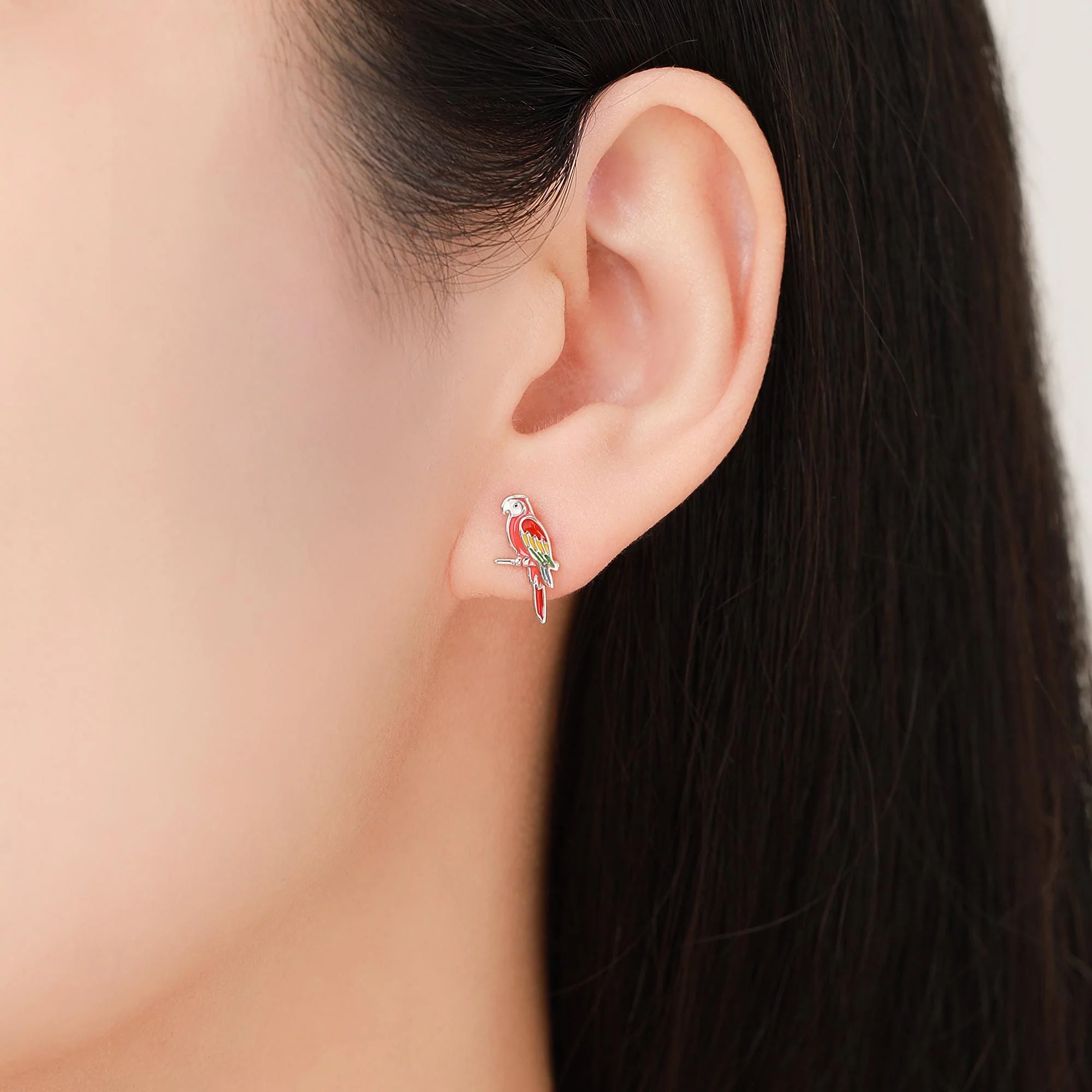 Mismatched Macaw Parrot Bird Stud Earrings in Sterling Silver, Silver or Gold, Asymmetric Bird Earrings, Nature Inspired Animal Earrings - Image 9