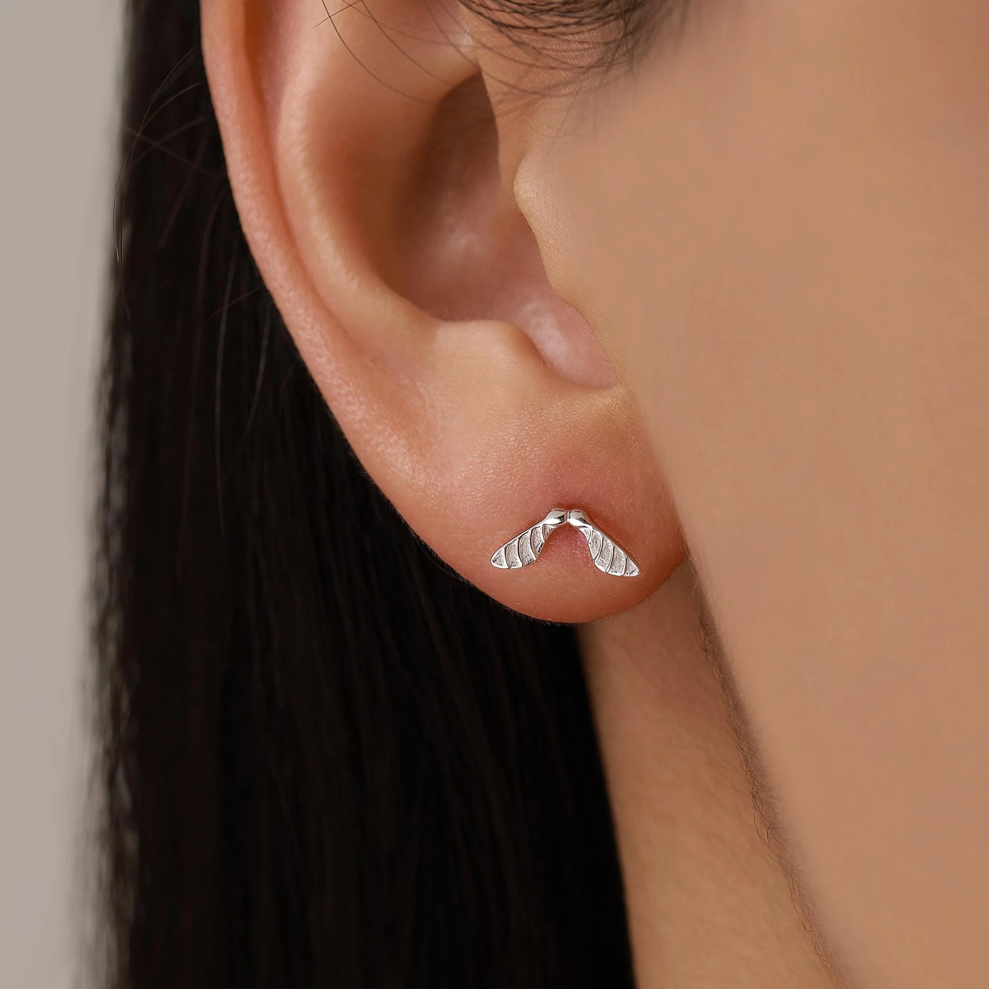 Mismatched Maple Seed & Maple Leaf Stud Earrings In Sterling Silver – Nature Inspired Asymmetric Sycamore Earrings, Botanical Jewellery - Image 3