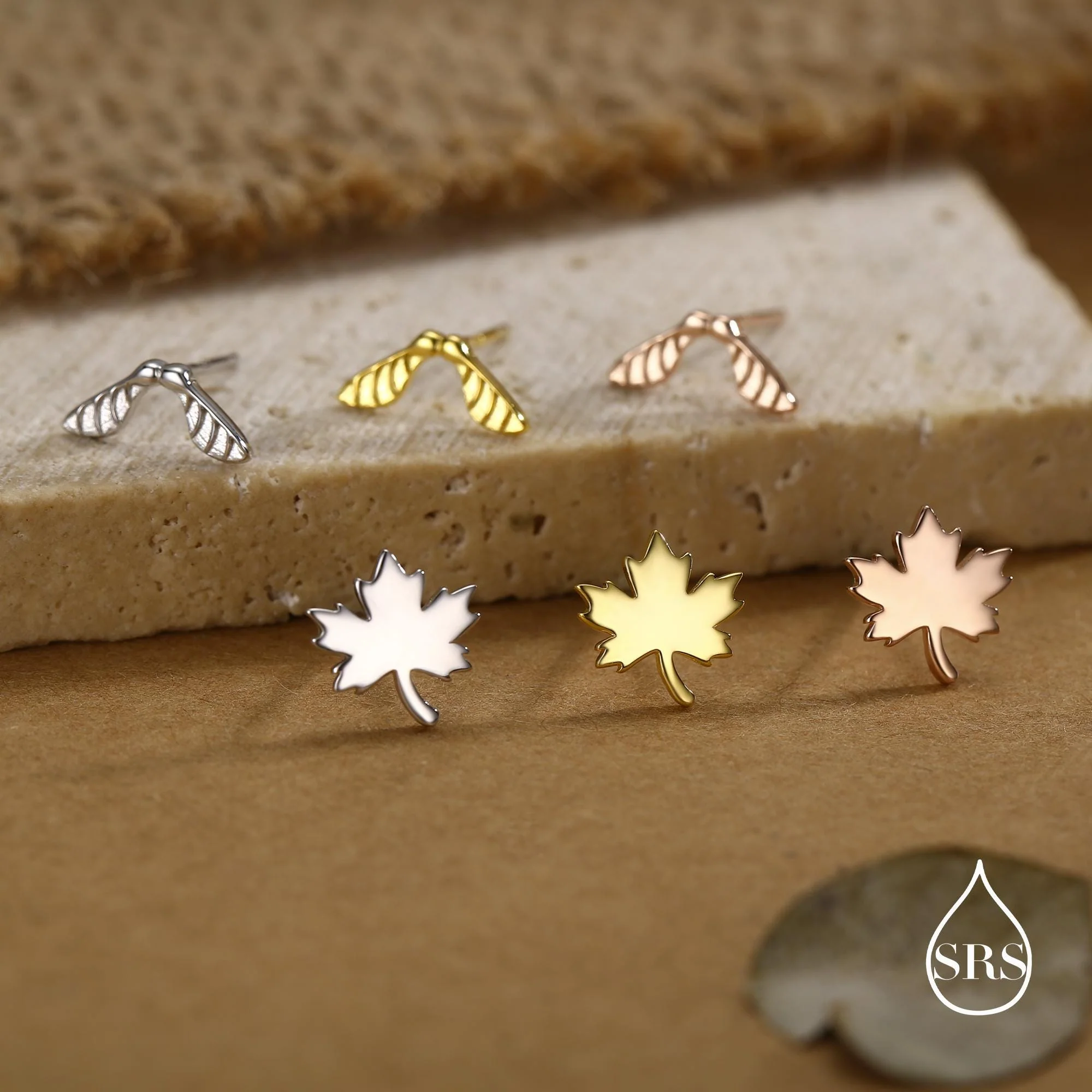 Mismatched Maple Seed & Maple Leaf Stud Earrings In Sterling Silver – Nature Inspired Asymmetric Sycamore Earrings, Botanical Jewellery - Image 4