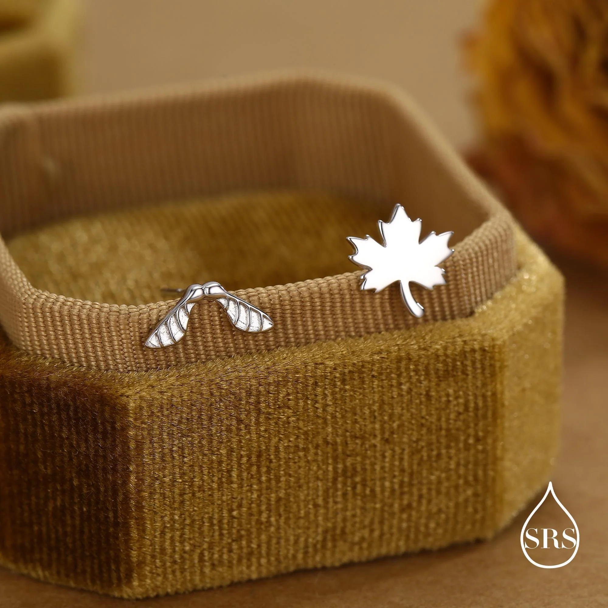 Mismatched Maple Seed & Maple Leaf Stud Earrings In Sterling Silver – Nature Inspired Asymmetric Sycamore Earrings, Botanical Jewellery - Image 7
