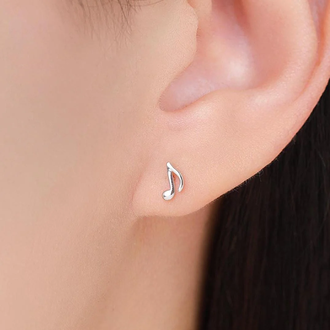 Mismatched Music Notes Stud Earrings in Sterling Silver, Music Symbol Stud Earrings, Cute Fun Earrings for Music Lover - Image 10