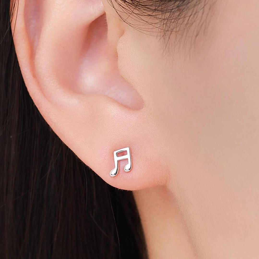 Mismatched Music Notes Stud Earrings in Sterling Silver, Music Symbol Stud Earrings, Cute Fun Earrings for Music Lover - Image 11