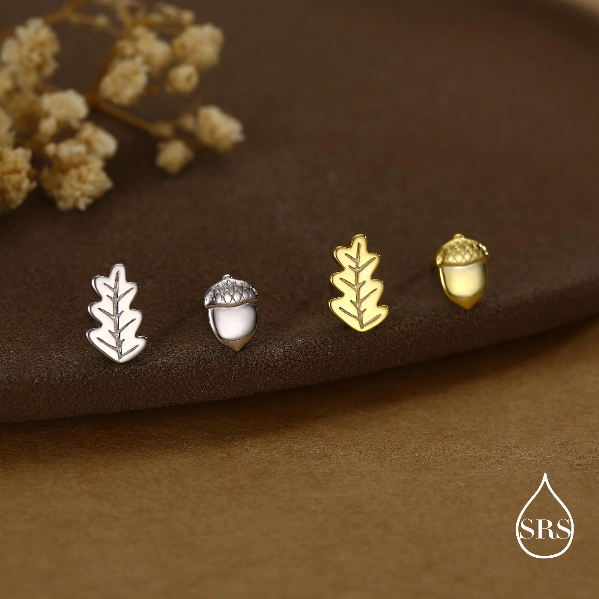 Mismatched Oak Leaf and Acorn Stud Earrings in Sterling Silver, in Silver or Gold, Nature Inspired Earrings, Asymmetric Leaf Earrings - Image 6