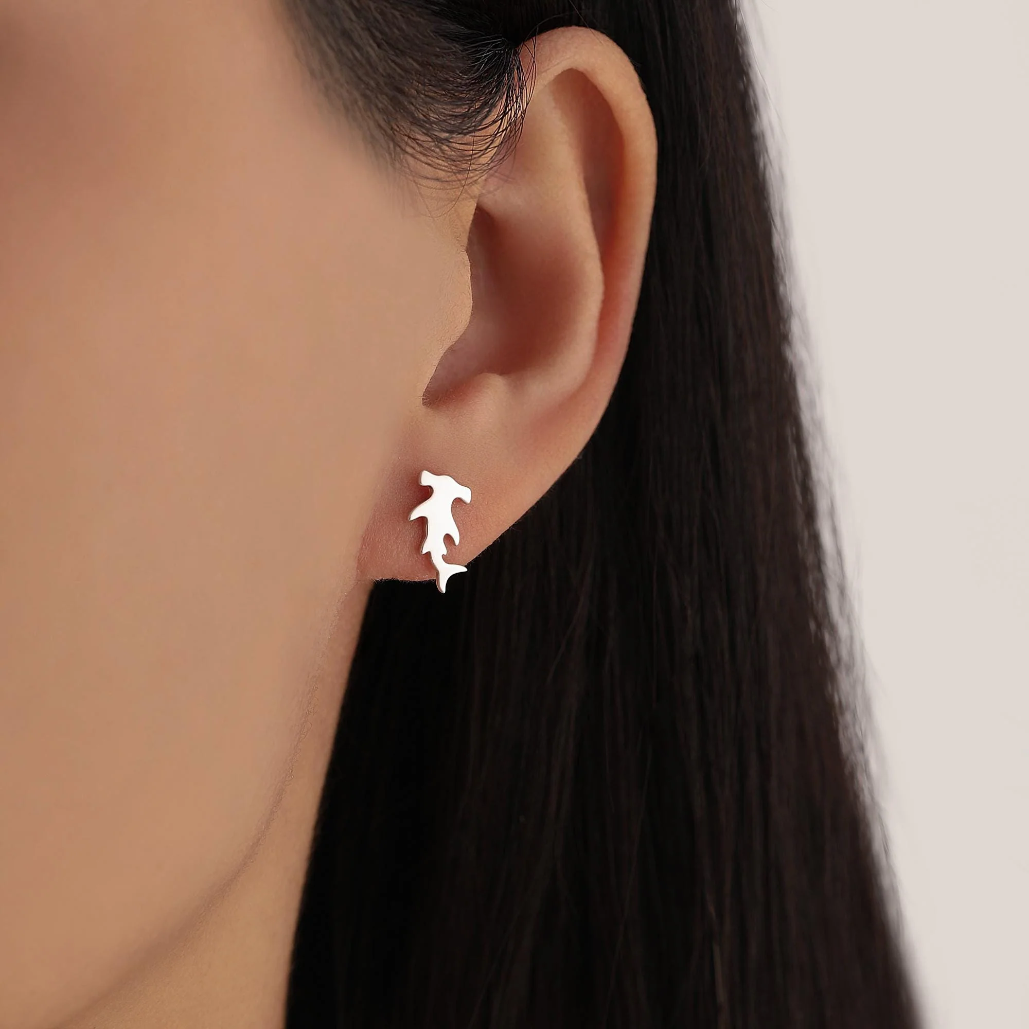 Mismatched Shark 18G Screw Back Earrings in Sterling Silver, Silver, Animal Earrings - Image 2