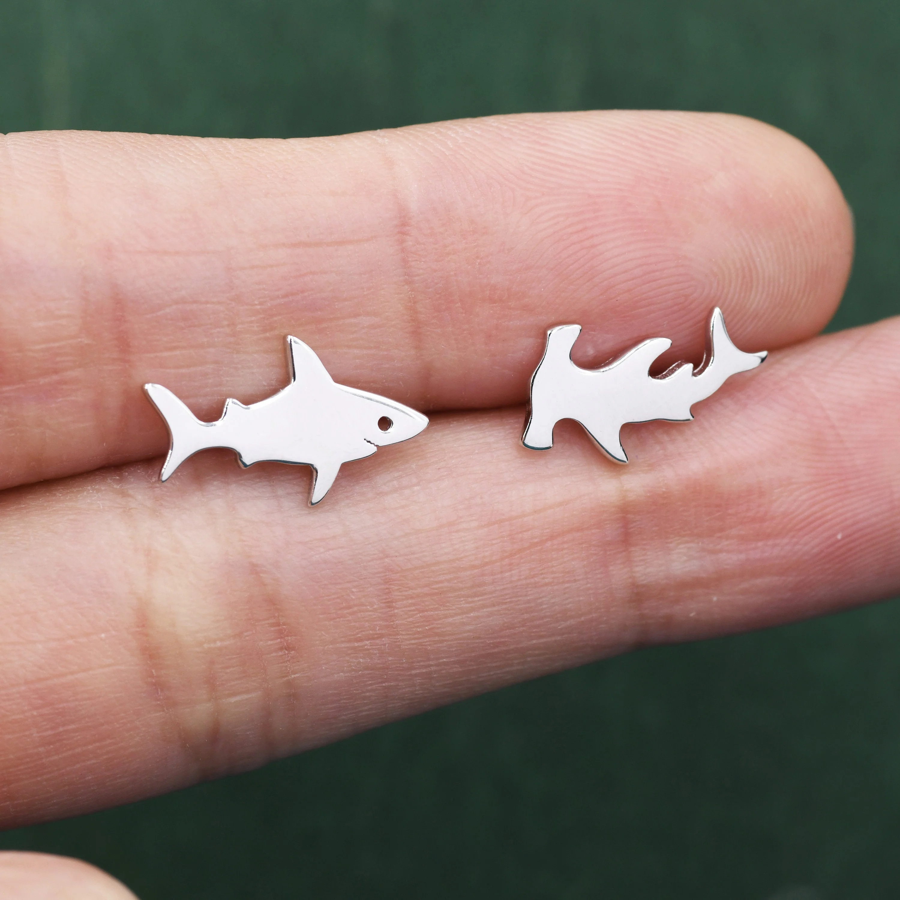Mismatched Shark 18G Screw Back Earrings in Sterling Silver, Silver, Animal Earrings - Image 9