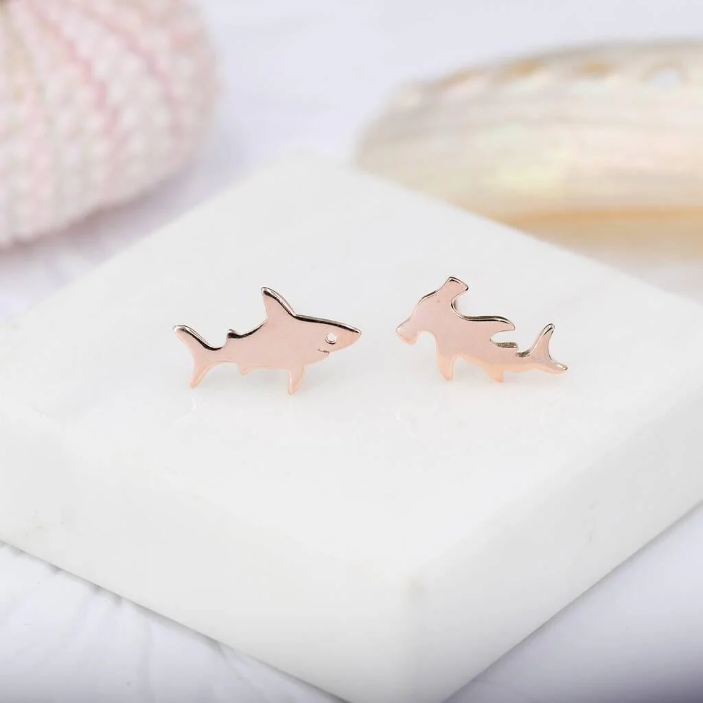 Mismatched Shark Stud Earrings in Sterling Silver, Animal Earrings - Image 5