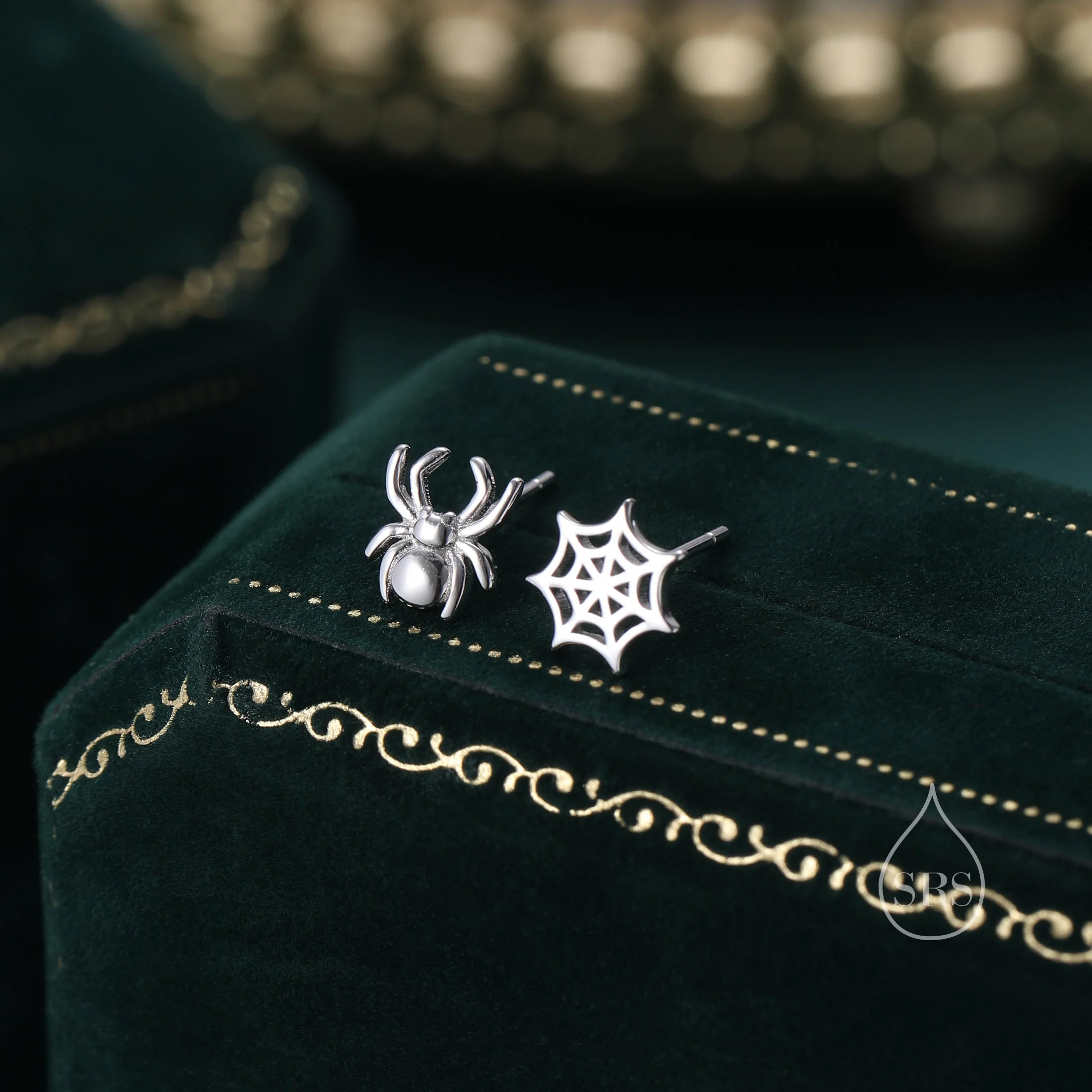 Mismatched Spider and Spider Web Stud Earrings in Sterling Silver, Silver or Gold, Nature Inspired, Insect Earrings - Image 6