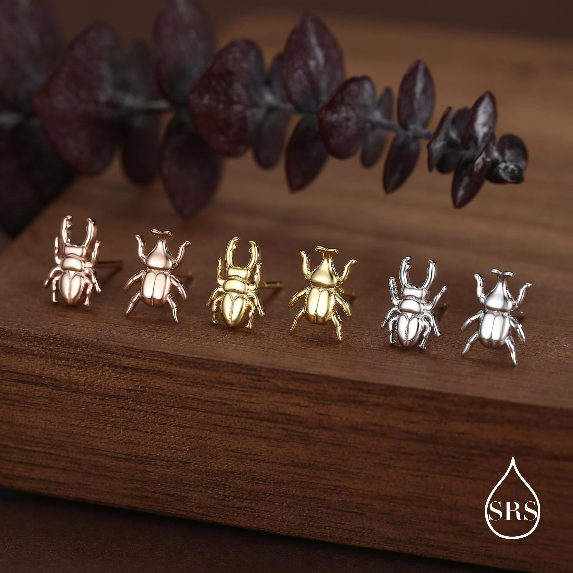 Mismatched Stag Beetle Stud Earrings in Sterling Silver, Silver, Gold or Rose Gold, Asymmetric Beetle Earrings, Bugs Earrings, - Image 6