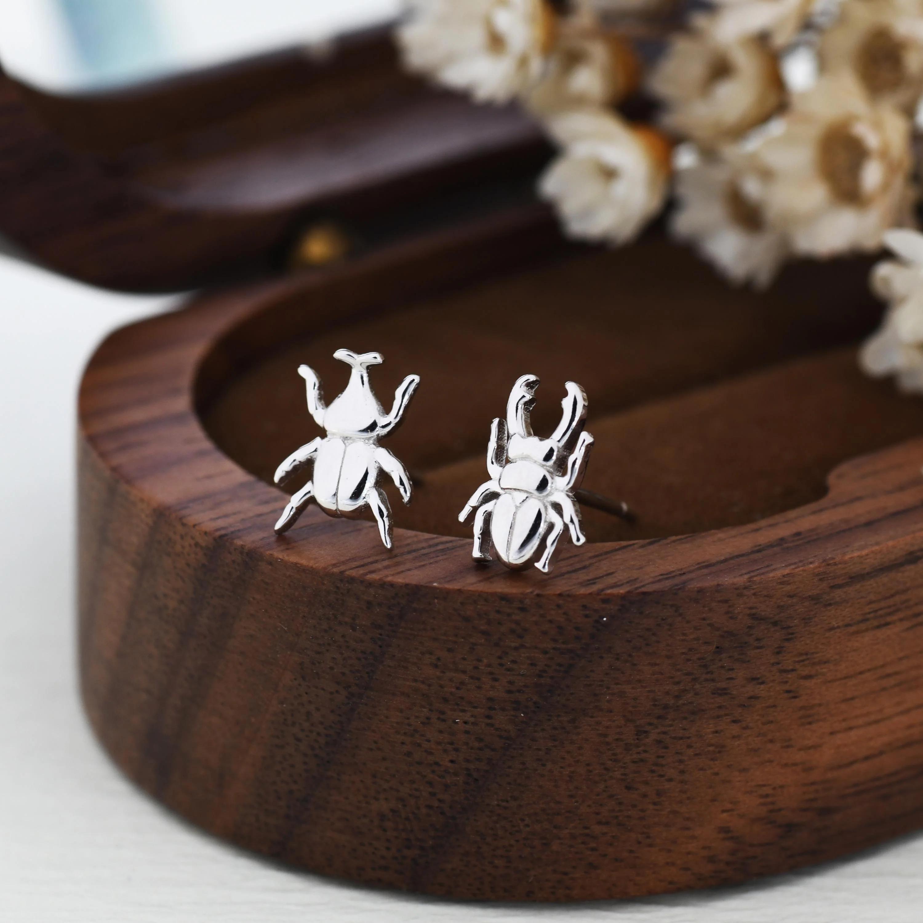 Mismatched Stag Beetle Stud Earrings in Sterling Silver, Silver, Gold or Rose Gold, Asymmetric Beetle Earrings, Bugs Earrings, - Image 7