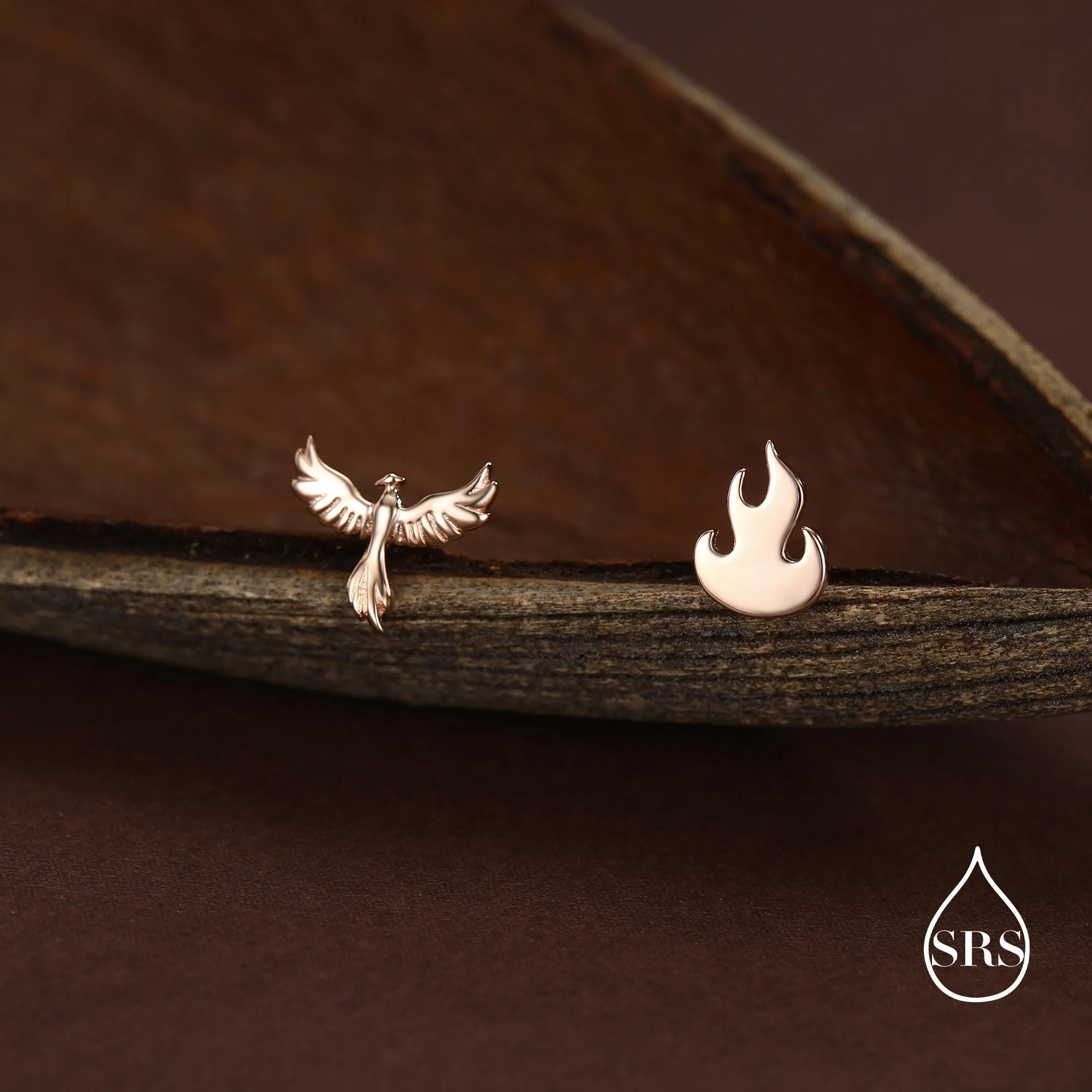 Mismatched Sterling Silver Phoenix and Fire Stud Earrings, Asymmetric Fire and Phoenix Bird Earrings, Cute Fun Quirky, - Image 5
