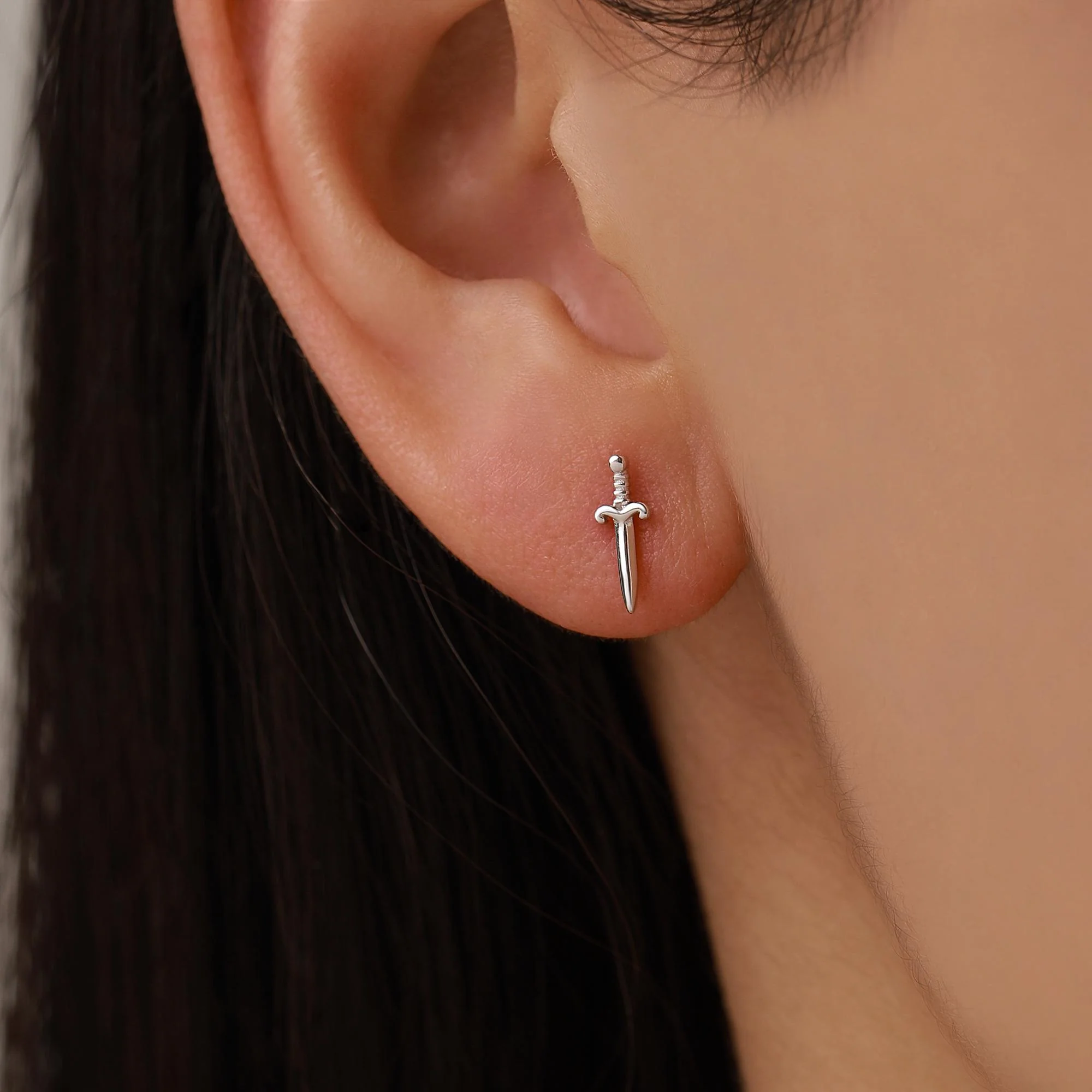 Mismatched Sword and Snake Stud Earrings in Sterling Silver, Silver or Gold Finish, Asymmetric Snake and Sword Earrings - Image 7