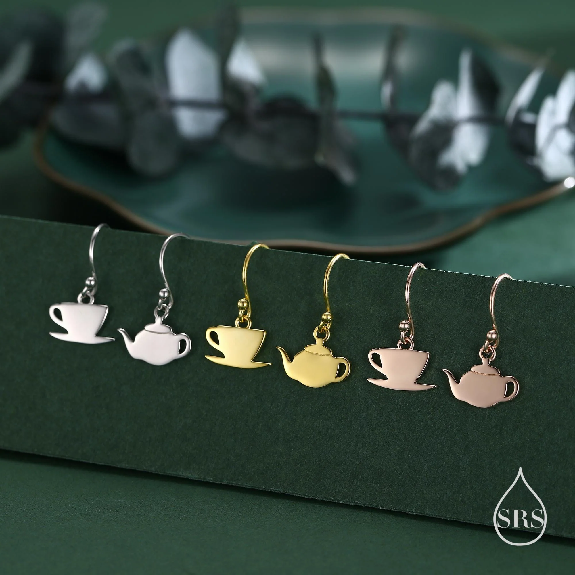 Mismatched Teapot and Tea Drop Hook Earrings in Sterling Silver, Silver or Gold or Rose Gold,  Asymmetric Teacup Earrings, - Image 5