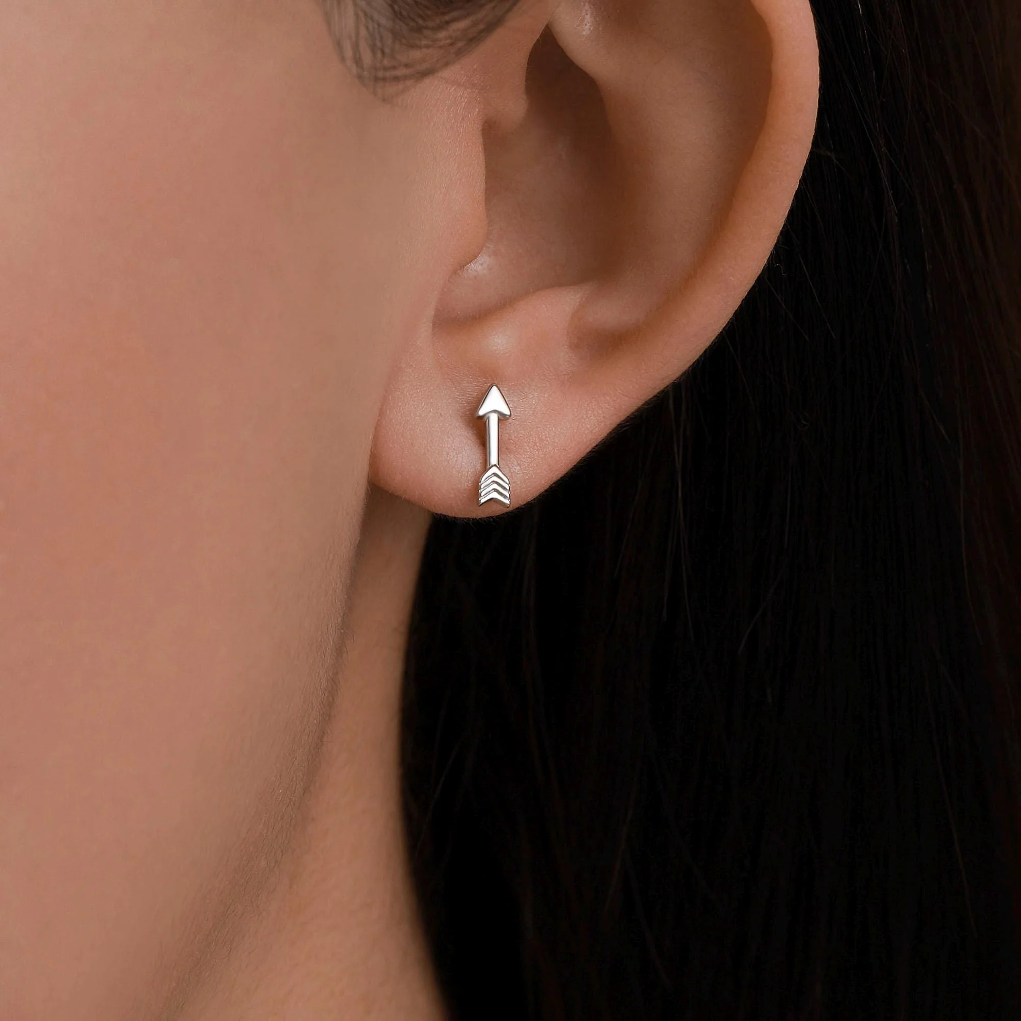 Mismatched Tiny Arrow and Heart Stud Earrings in Sterling Silver, Asymmetric Arrow and Heart Earrings - Image 2