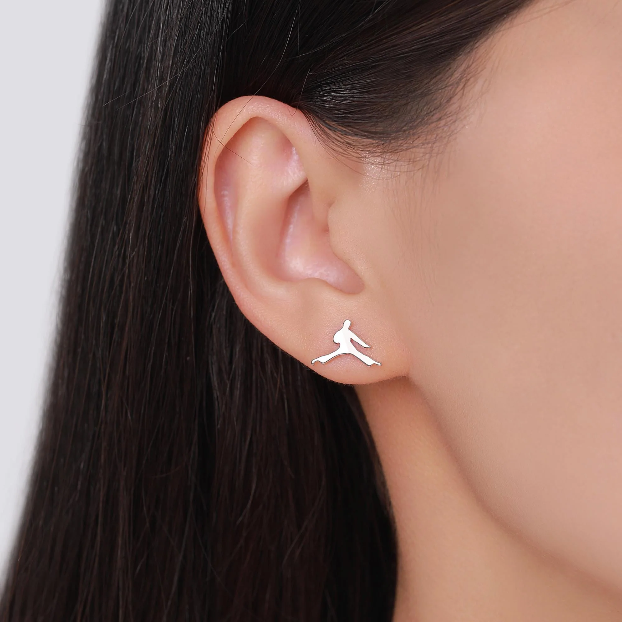 Mismatched Tiny Karate Stud Earrings in Sterling Silver, Silver, Gold or Rose Gold, Asymmetric Kung Fu Earrings, Martial Art Earrings - Image 5