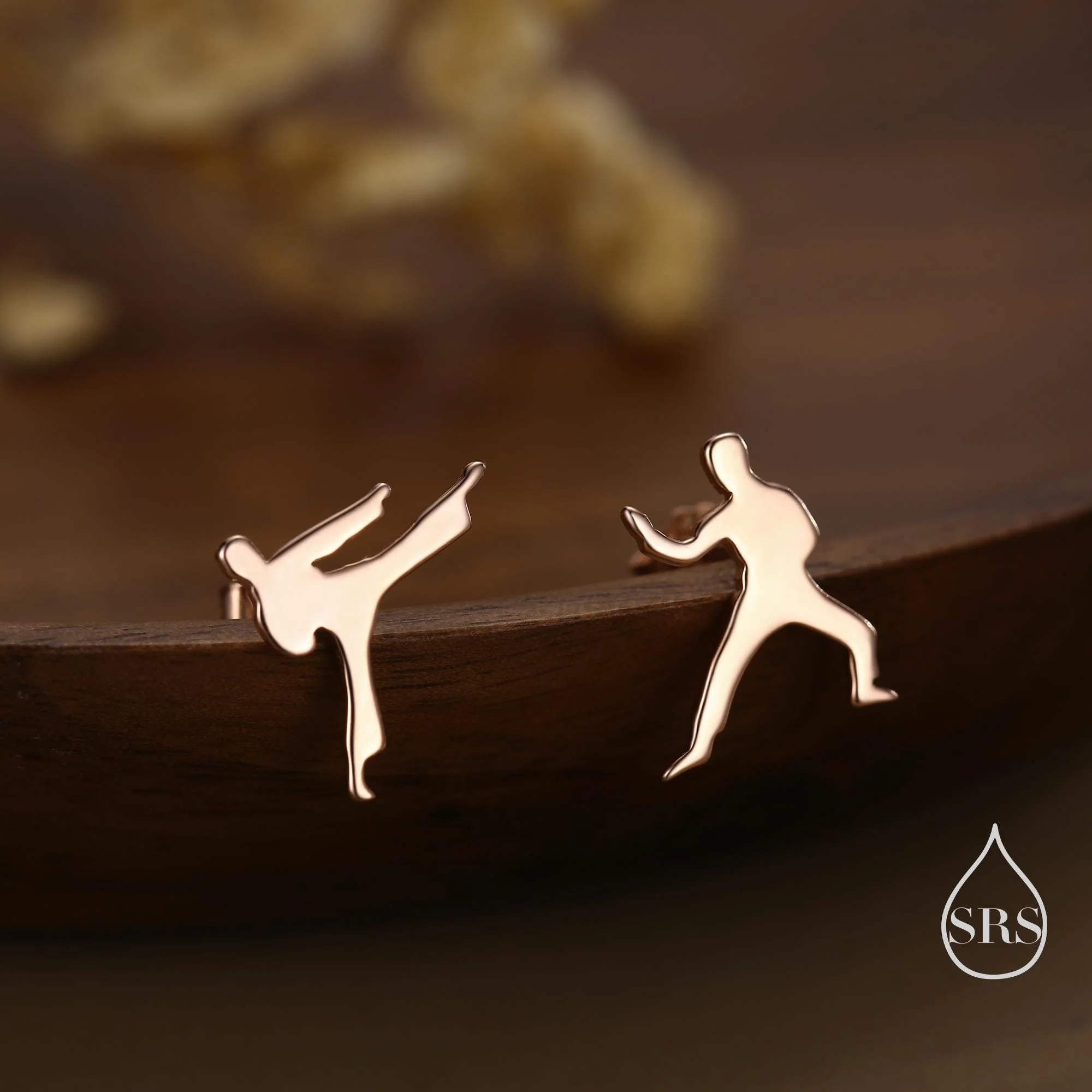 Mismatched Tiny Karate Stud Earrings in Sterling Silver, Silver, Gold or Rose Gold, Asymmetric Kung Fu Earrings, Martial Art Earrings - Image 7
