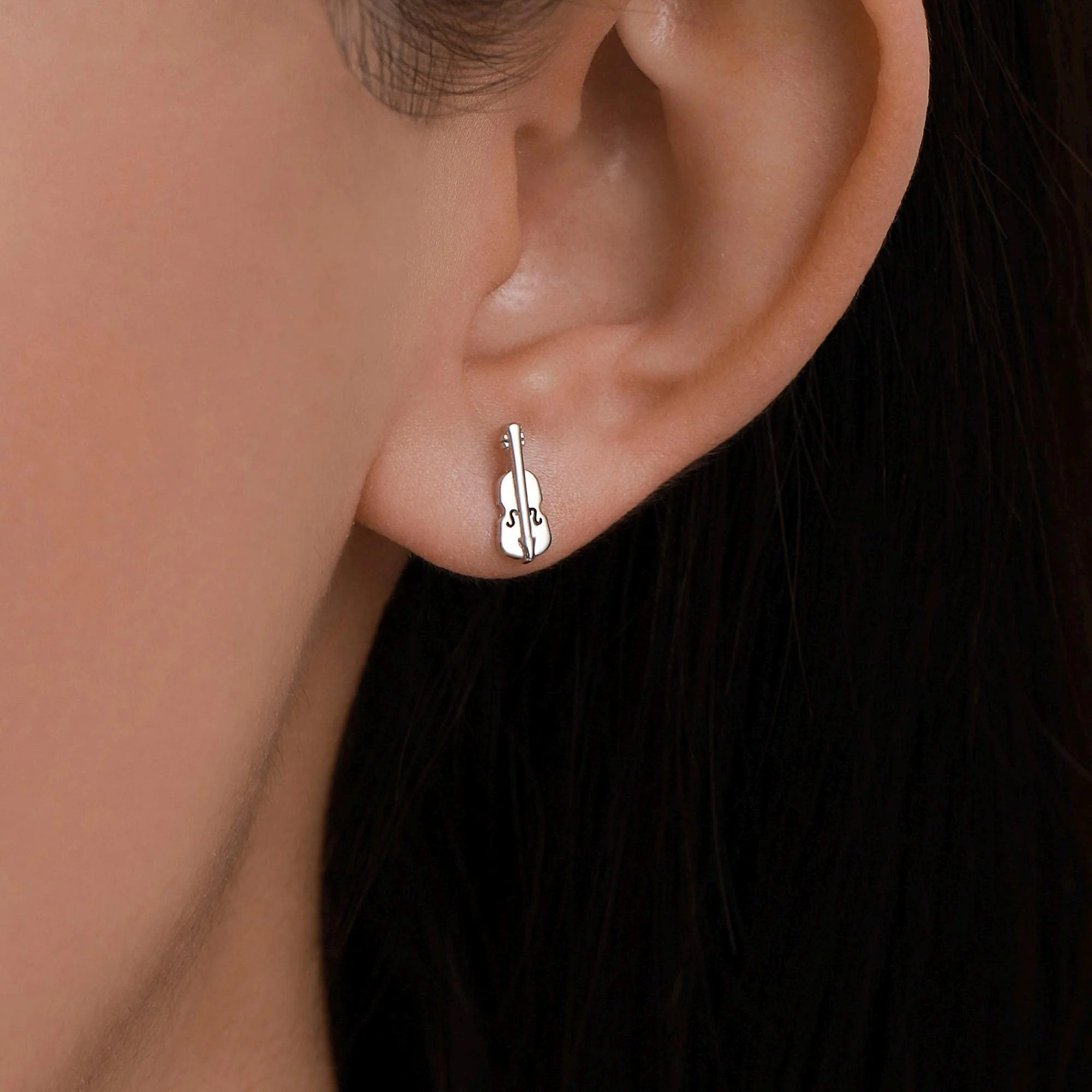 Mismatched Violin and Music Note Stud Earrings in Sterling Silver, Asymmetric Violin and Music Earrings - Image 8