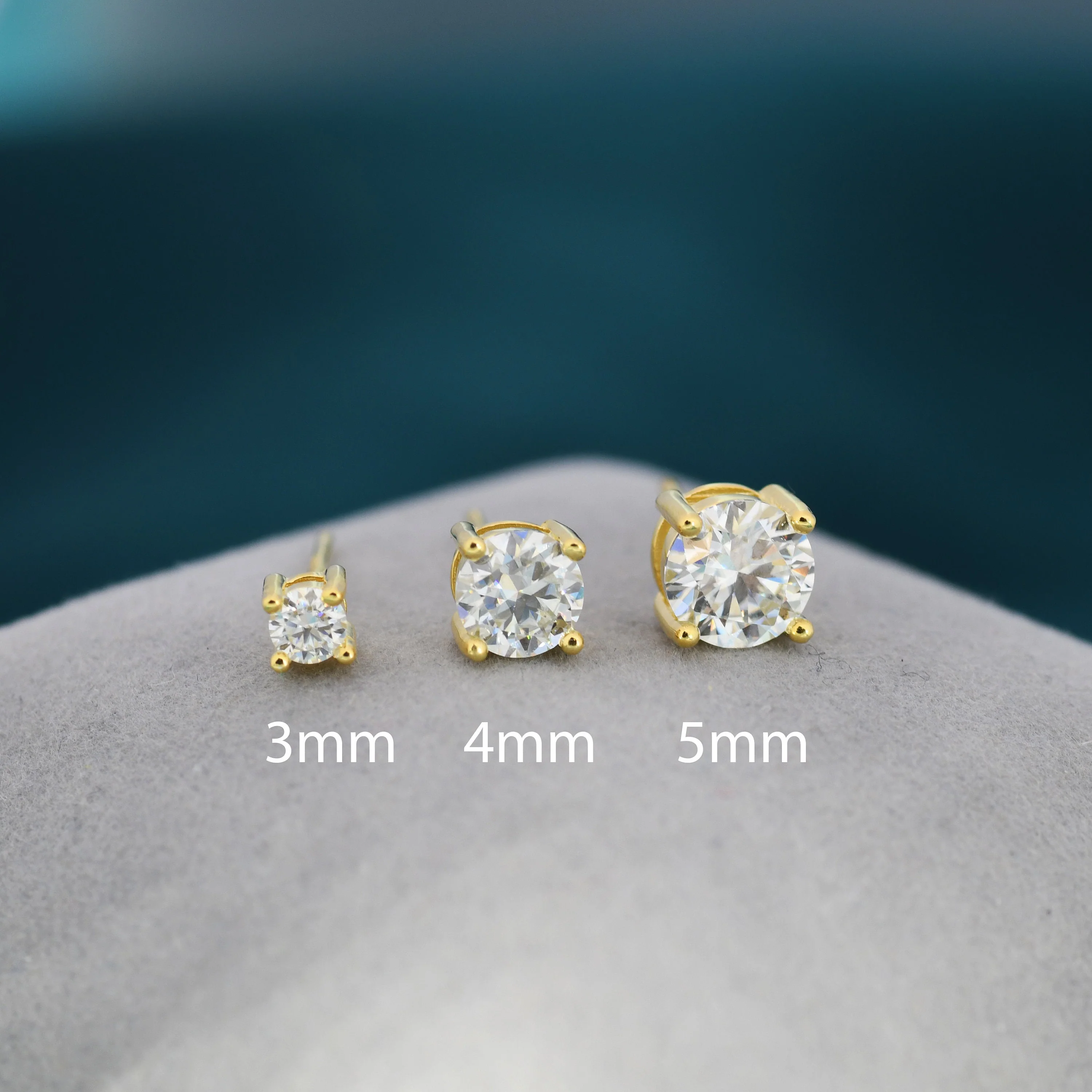 Moissanite Diamond Stud Earrings in Sterling Silver, Available in 3mm, 5mm 6mm, Brilliant Cut Earrings, Four Prong Set - Image 6