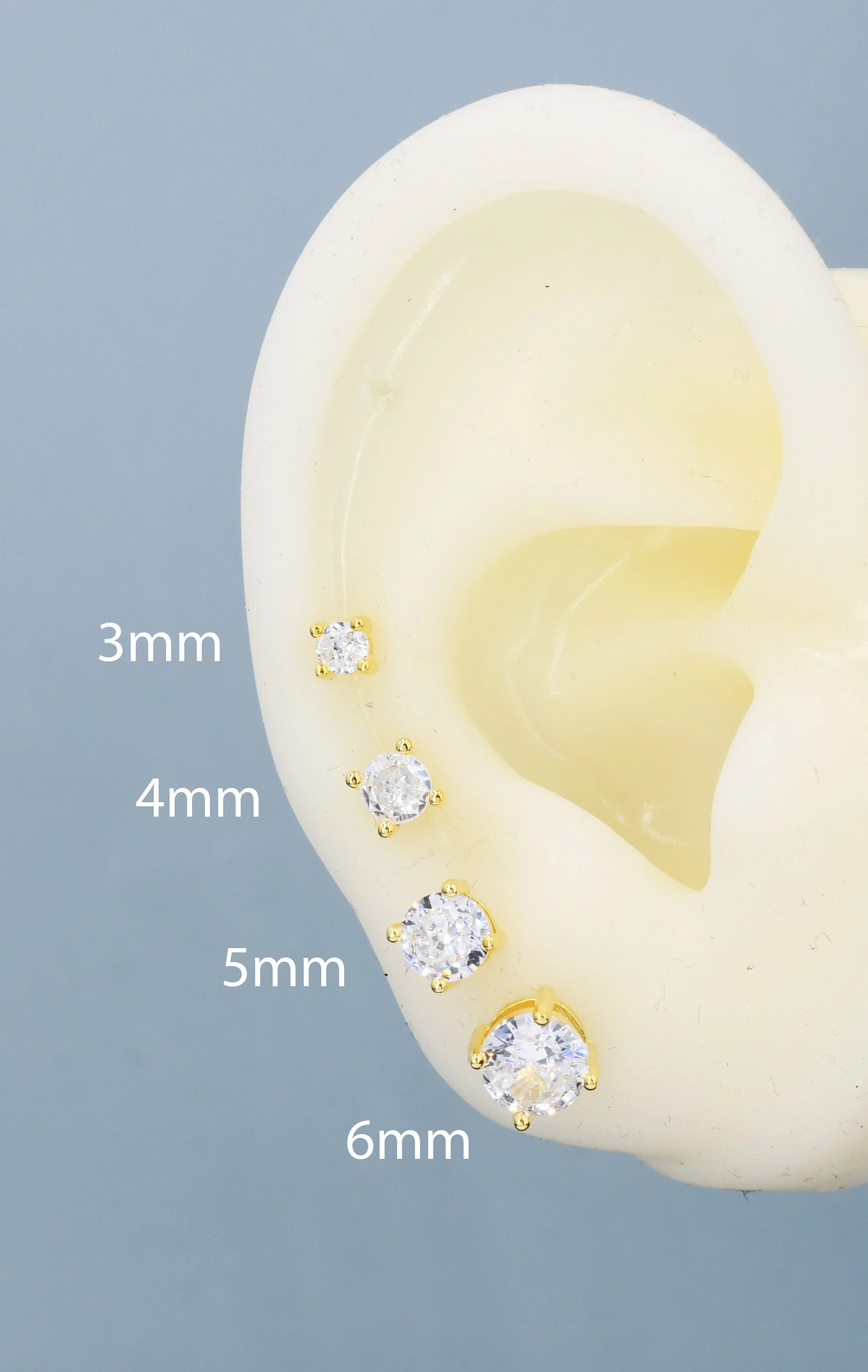 Moissanite Diamond Stud Earrings in Sterling Silver, Available in 3mm, 5mm 6mm, Brilliant Cut Earrings, Four Prong Set - Image 9