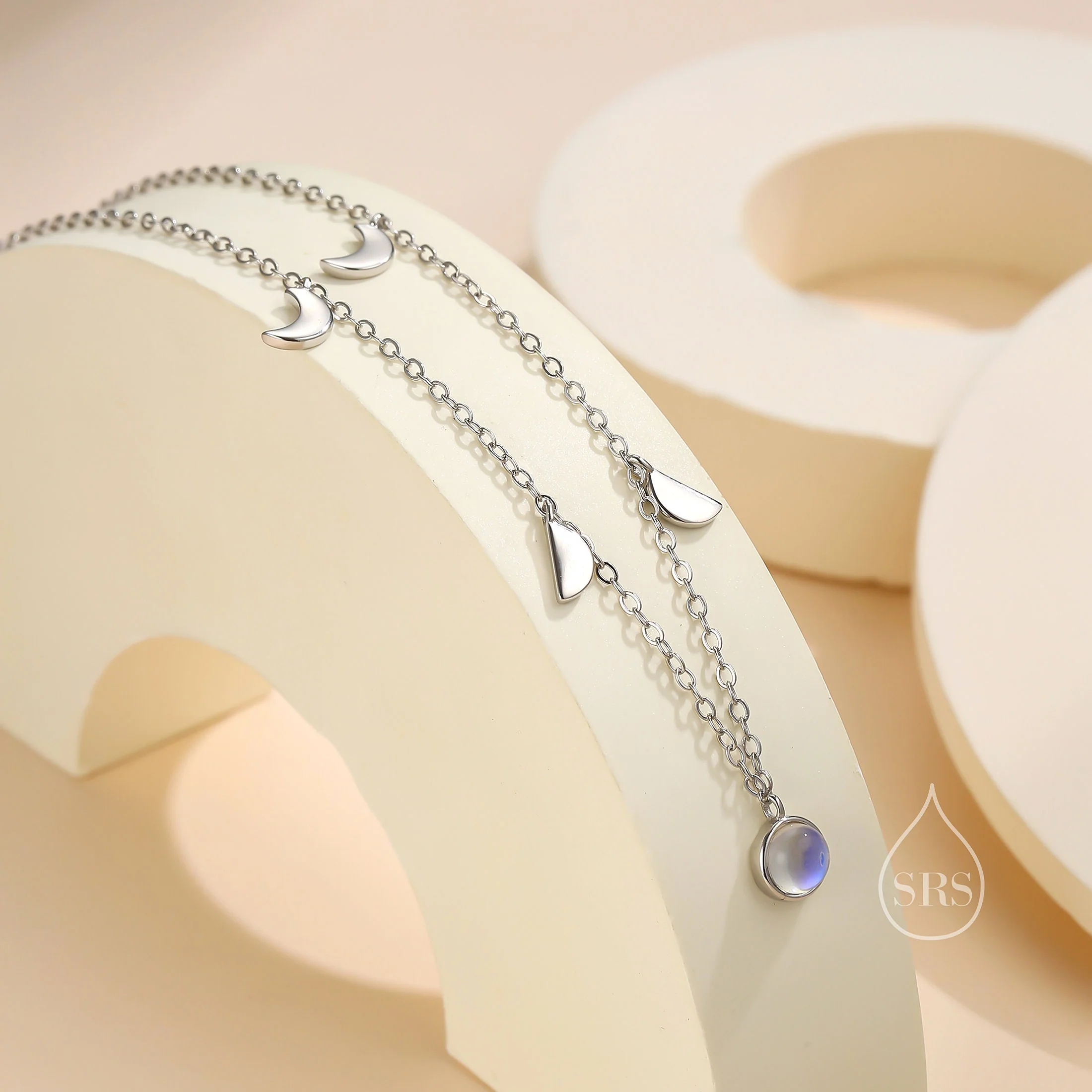Moon Phase Charm Necklace in Sterling Silver with Moonstone, Crescent Moon Necklace, Moon Pendant, New Moon Necklace - Image 3