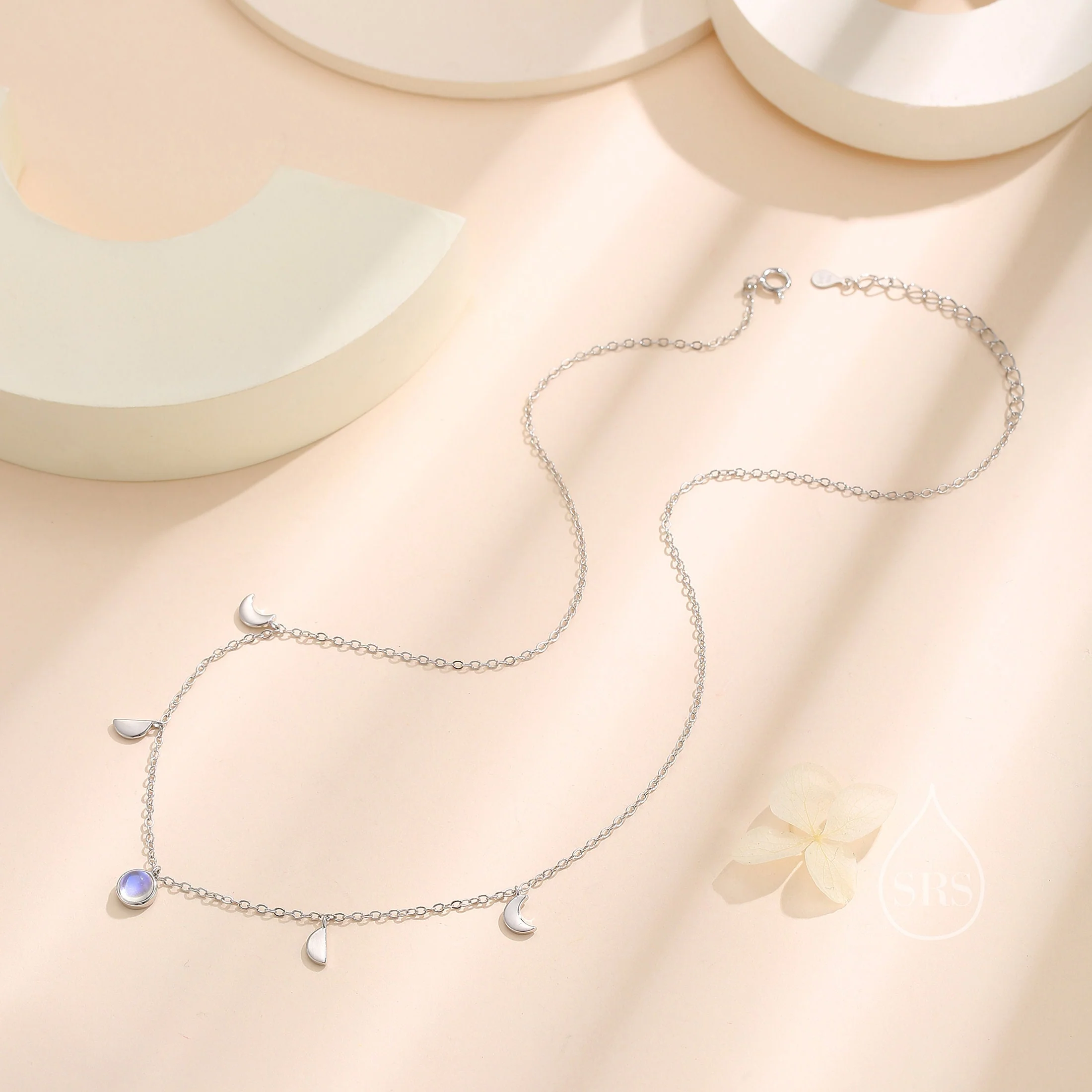 Moon Phase Charm Necklace in Sterling Silver with Moonstone, Crescent Moon Necklace, Moon Pendant, New Moon Necklace - Image 4