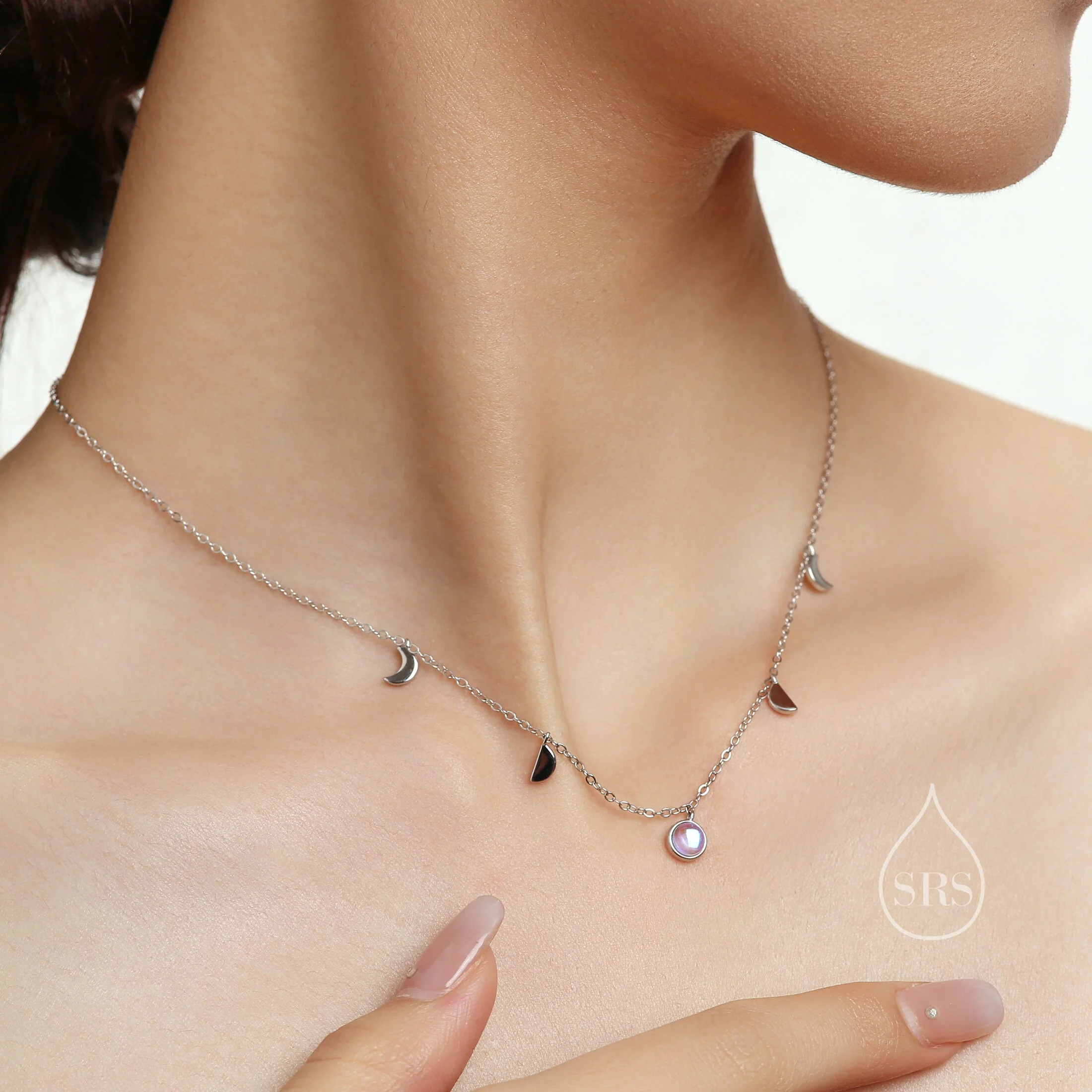 Moon Phase Charm Necklace in Sterling Silver with Moonstone, Crescent Moon Necklace, Moon Pendant, New Moon Necklace - Image 5