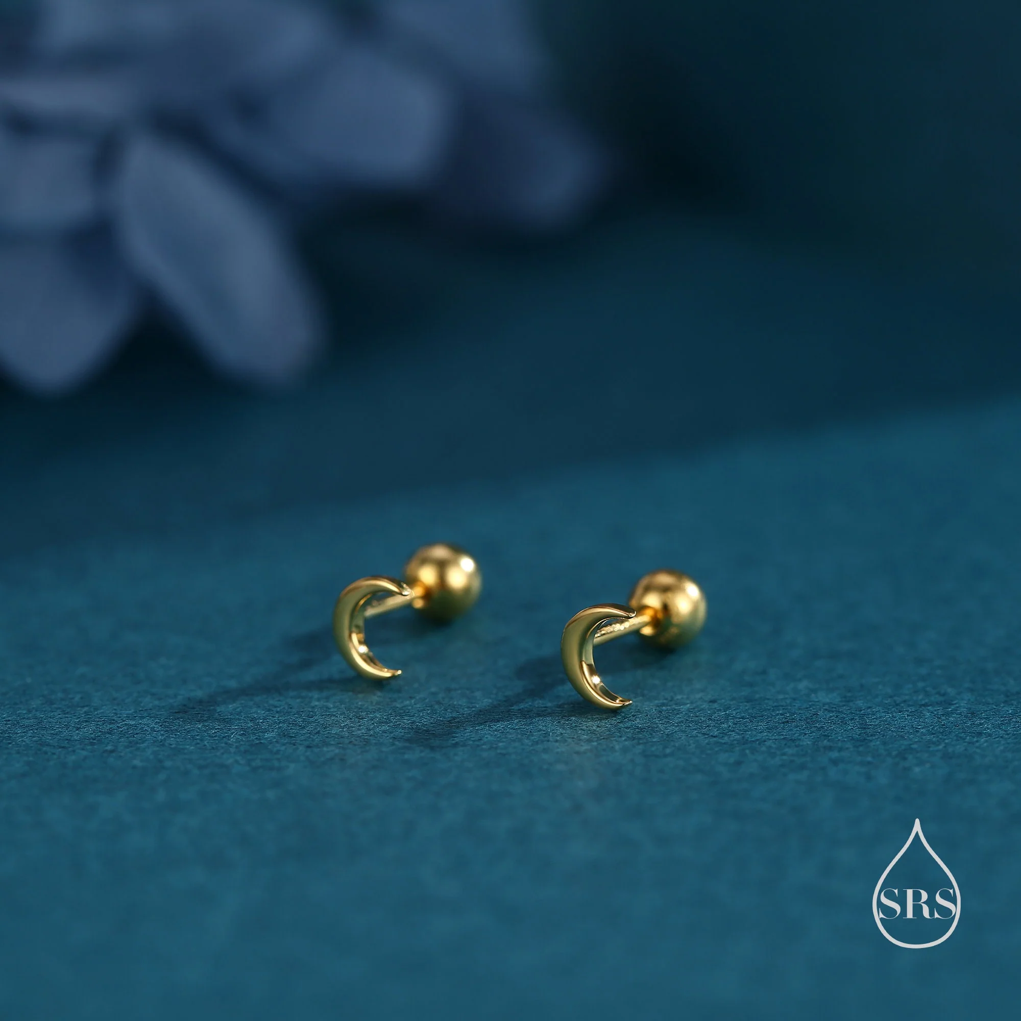 Tiny Moon 18G Screw Back Earrings in Sterling Silver - Image 4