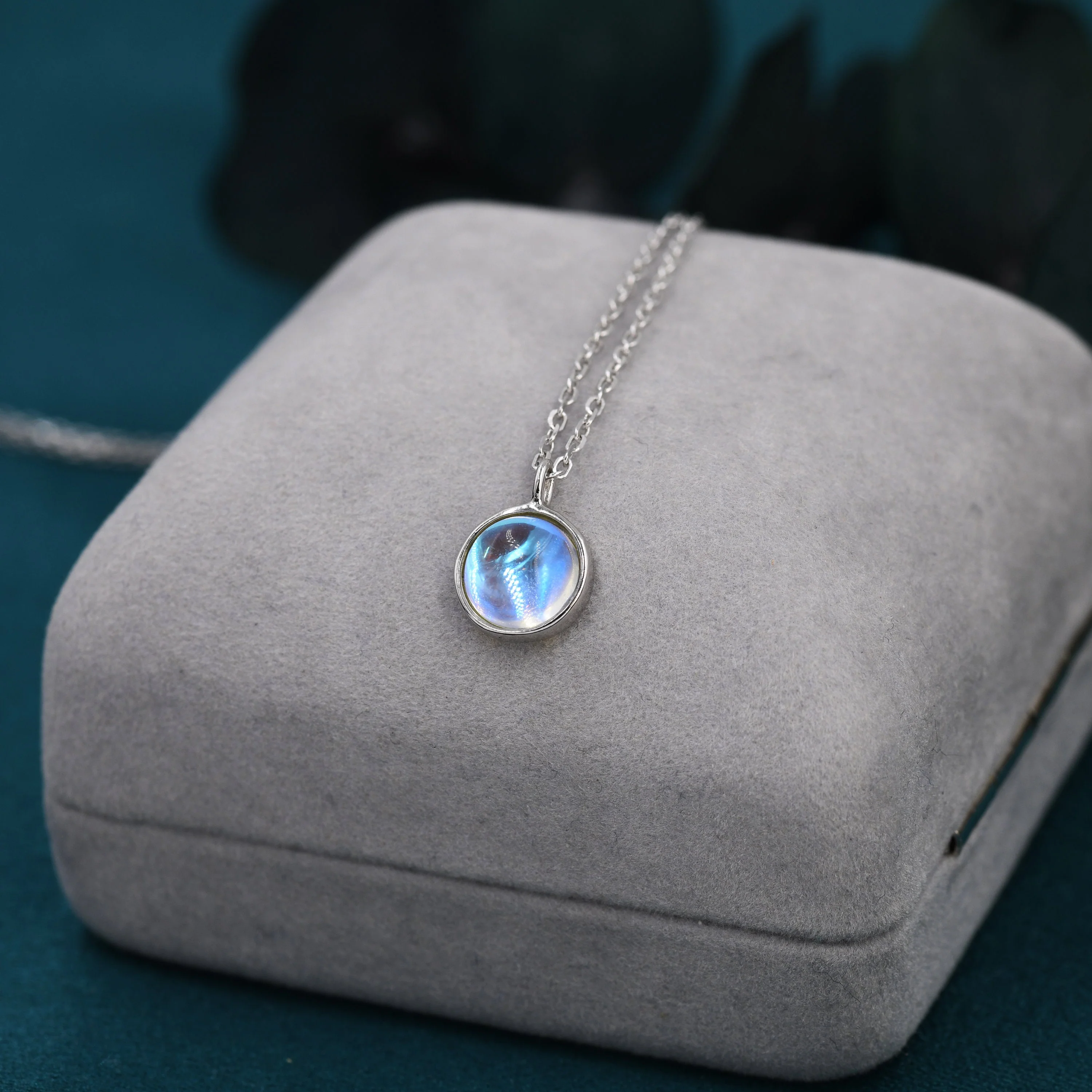 Moonstone Coin Pendant Necklace in Sterling Silver, Round Moonstone Necklace, Circle Shape Moonstone Necklace, Aurora Crystal, AB Crystal - Image 3