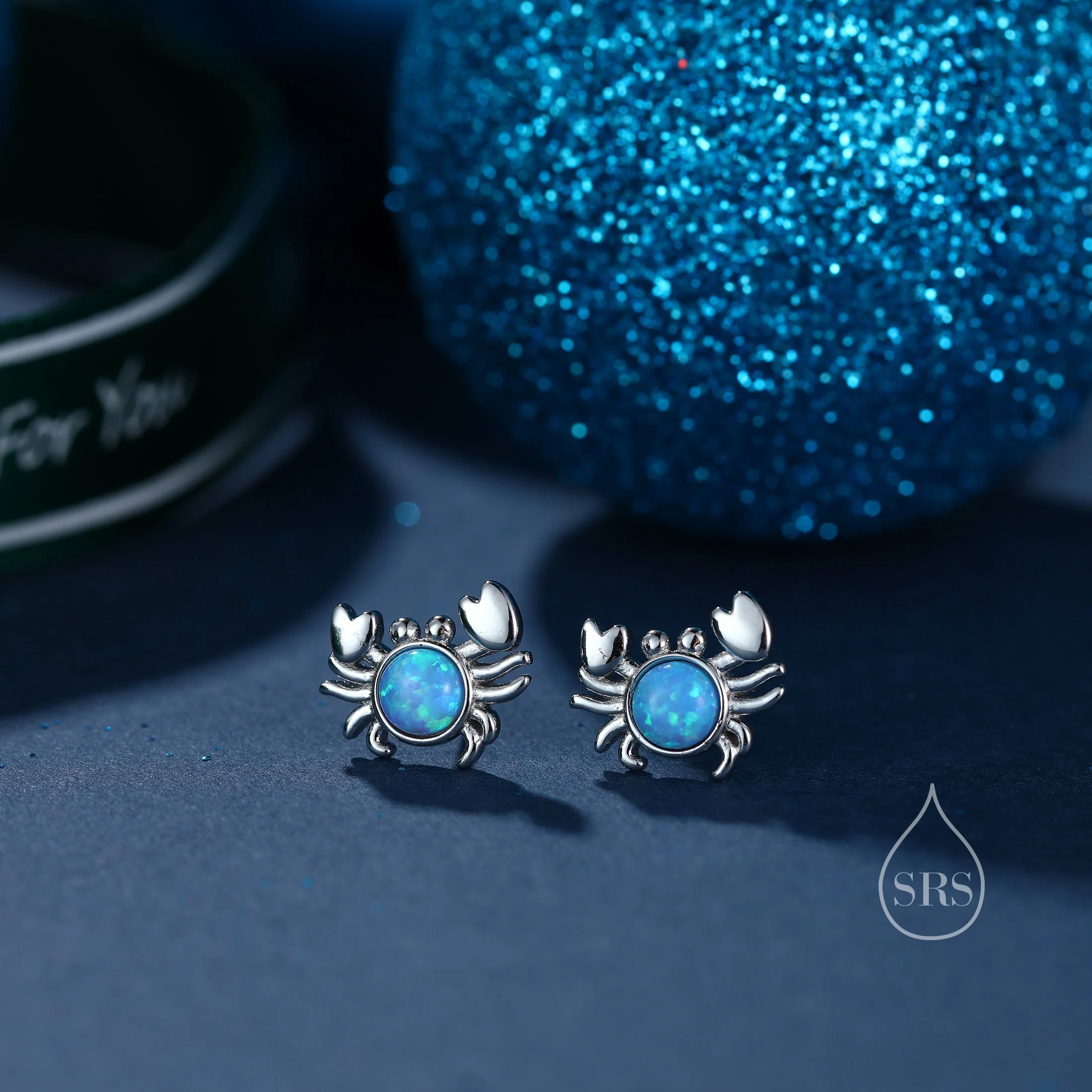 Moonstone Crab Stud Earrings in Sterling Silver, Opal Crab Earrings, Silver or Gold, Crab Earrings, Ocean Fish Crab Earrings - Image 4