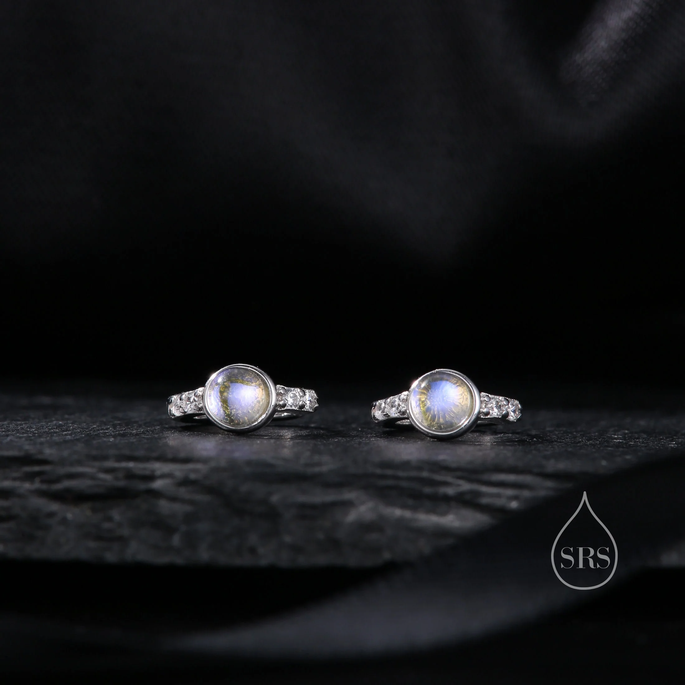 Moonstone CZ Huggie Hoop Earrings in Sterling Silver - Image 9