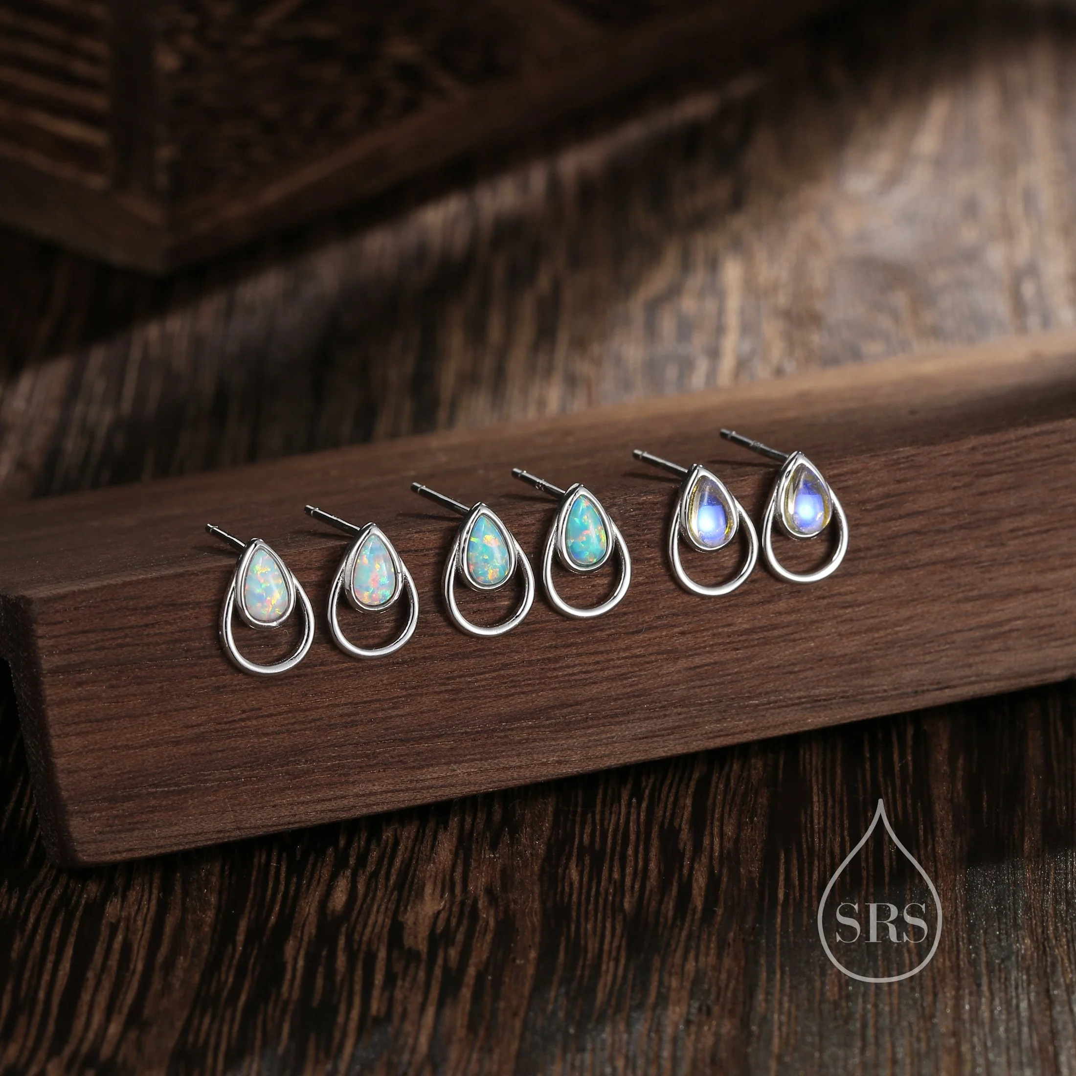 Moonstone Droplet Stud Earrings in Sterling Silver, Silver or Gold, Lab Moonstone Earrings, Double Droplet Stud, Pear Moonstone - Image 6