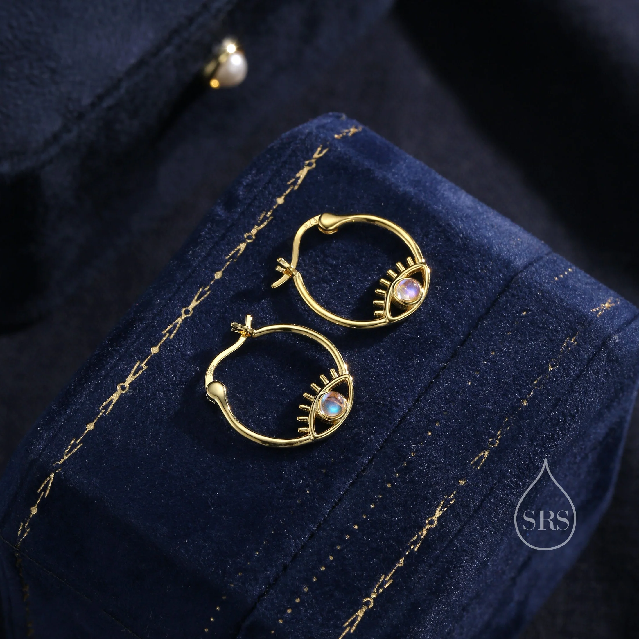 Moonstone Eye Hoop Earrings in Sterling Silver, Silver or Gold Evil Eye Hoops, Simulated Moonstone, Evil Eye Earrings, Eye Earrings - Image 7