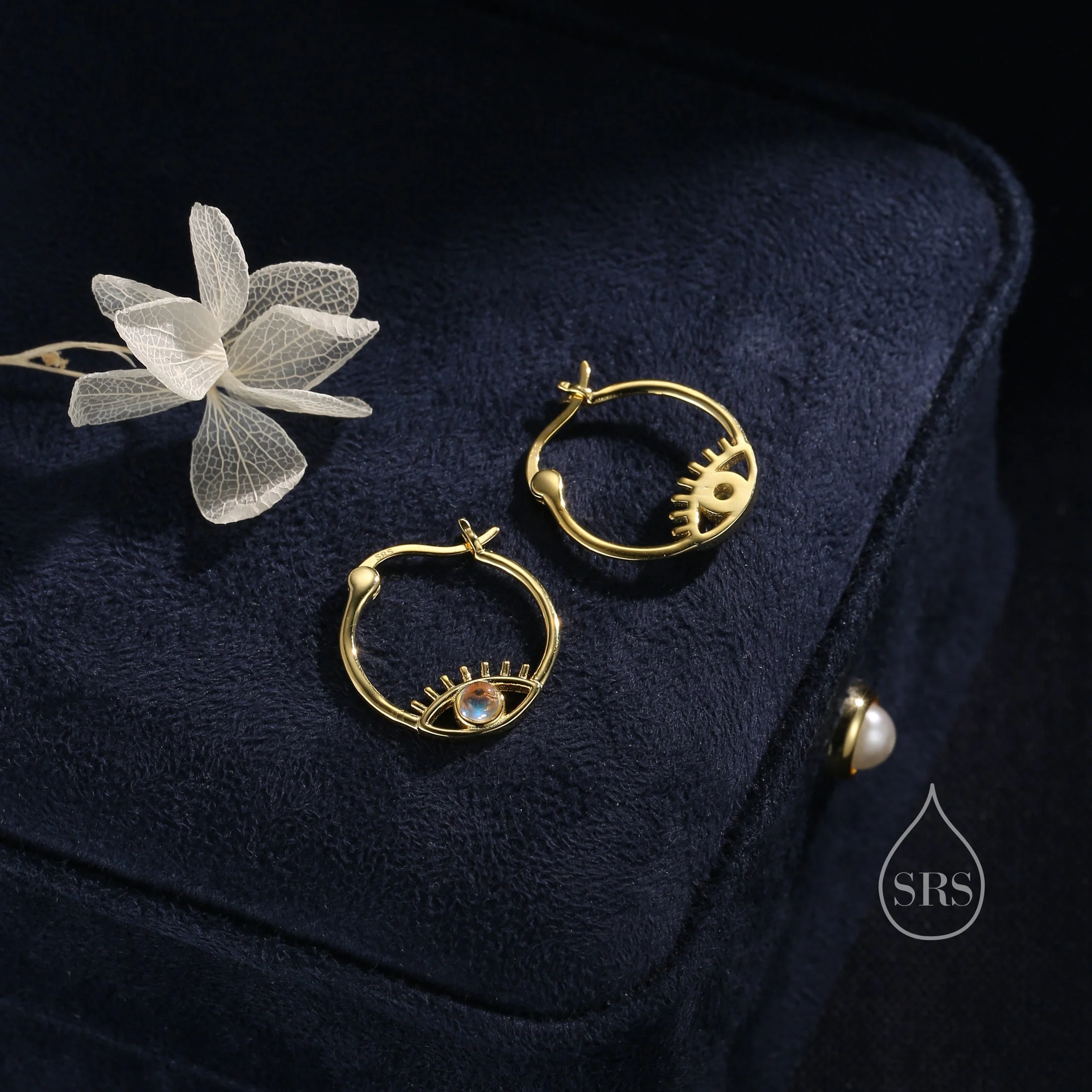 Moonstone Eye Hoop Earrings in Sterling Silver, Silver or Gold Evil Eye Hoops, Simulated Moonstone, Evil Eye Earrings, Eye Earrings - Image 8