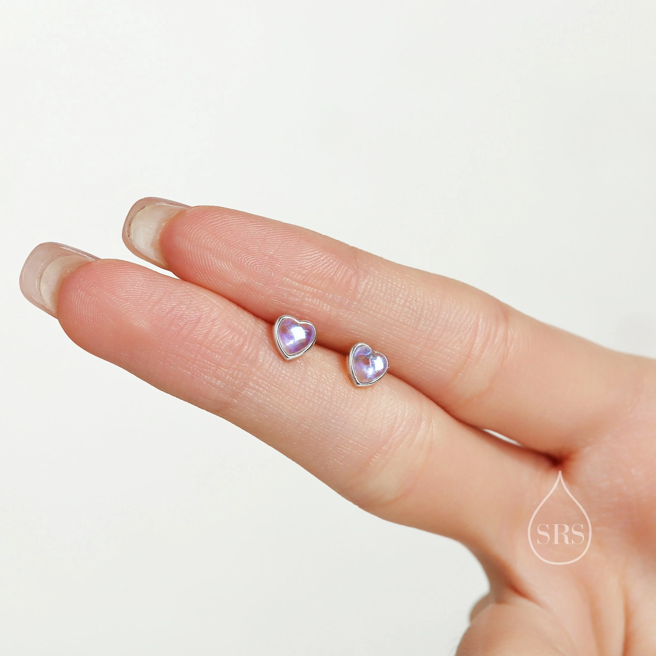 Moonstone Heart Stud Earrings in Sterling Silver, Opal Heart Earrings, Silver or Gold,  Heart Earrings, Moonstone Earrings - Image 8