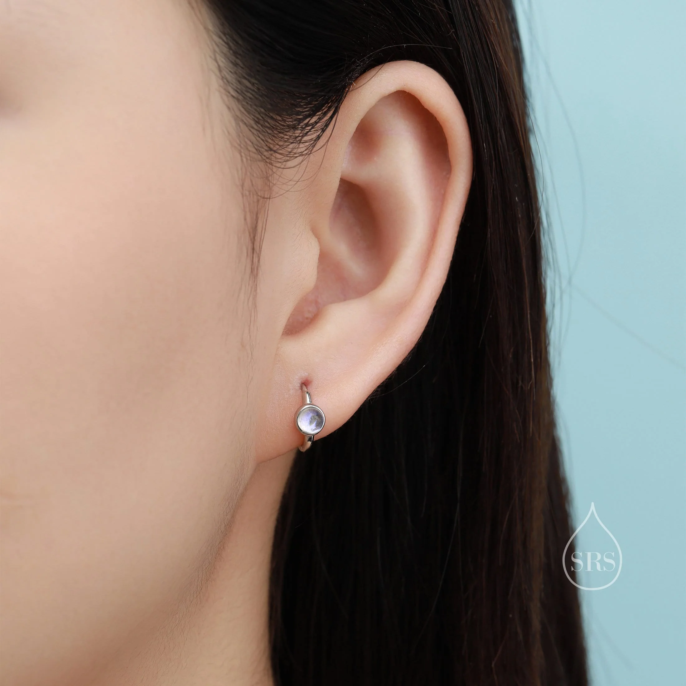 Moonstone Huggie Hoop Earrings in Sterling Silver, 5mm Moonstone Hoops, Moonstone Hoops, Simulated Moonstone Hoops - Image 8