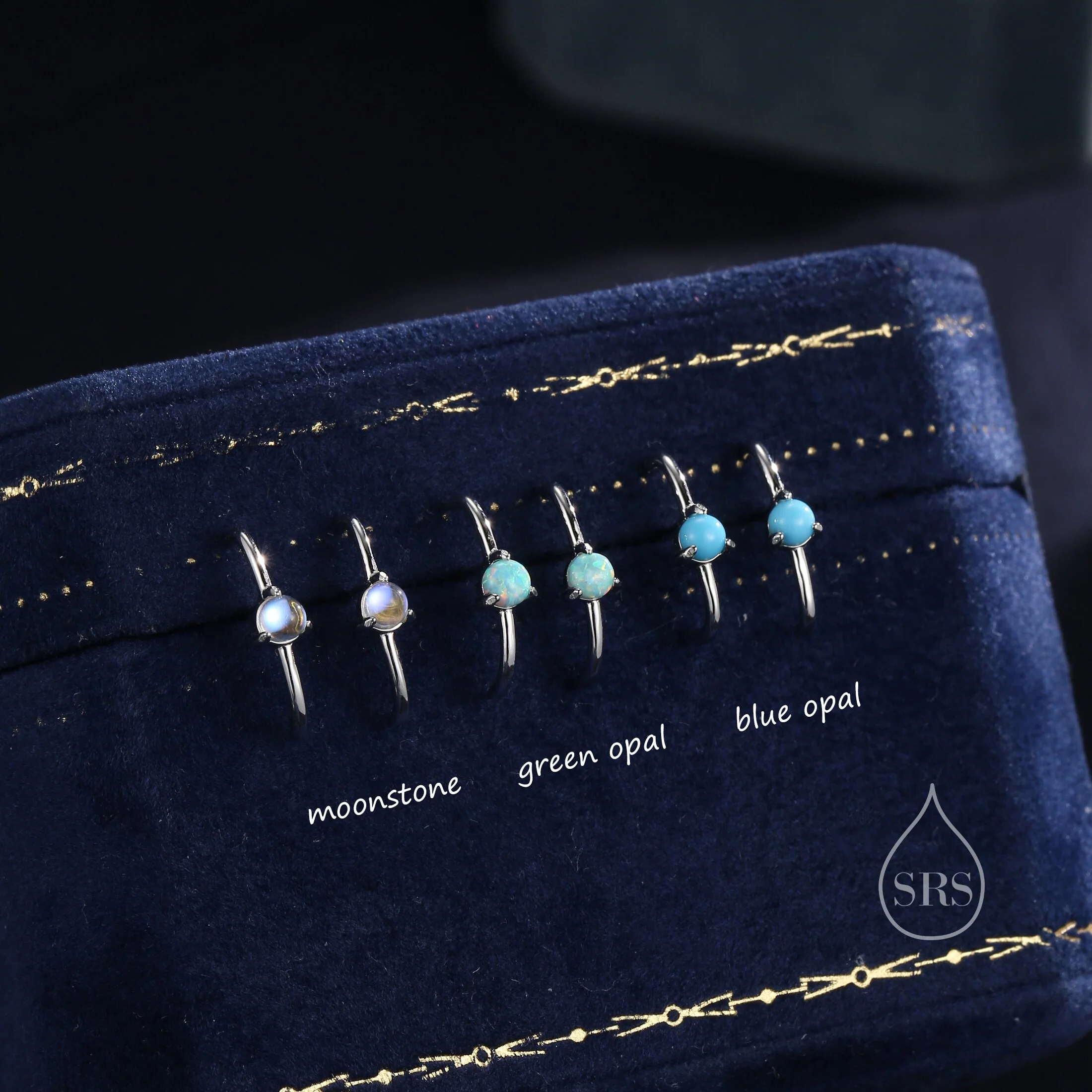 Single Piercing Moonstone or Opal Skinny Earlobe Cuff Earring in Sterling Silver,  Lobe Cuff, Silver or Gold or Rose Gold - Image 3