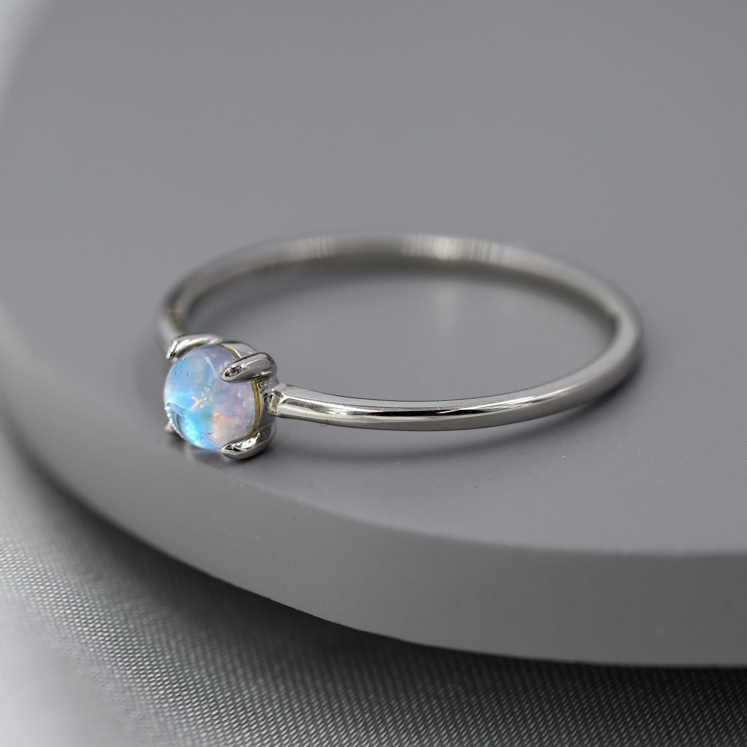 Moonstone Ring and Tiara Ring in Sterling Silver, Mermaid Crystal Ring, Minimalist Aurora Ring, US 5 - 8 - Image 4