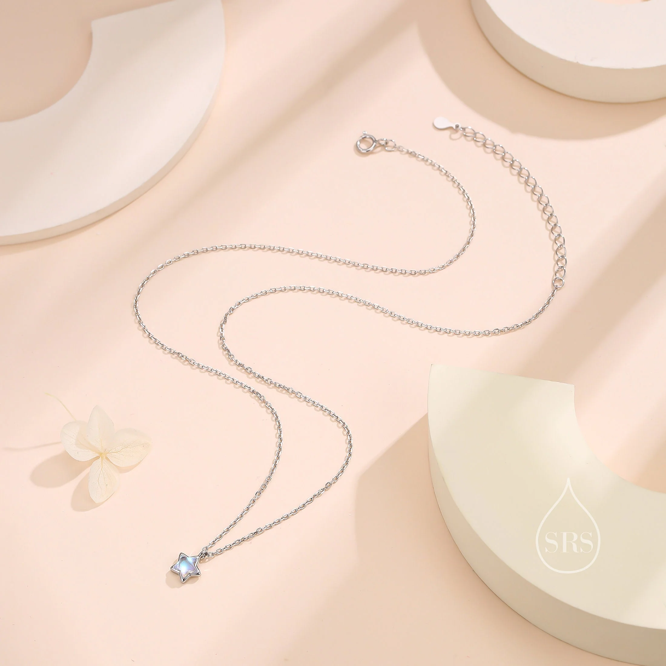 Moonstone Star Pendant Necklace in Sterling Silver, Silver or Gold, Aurora Star Necklace, Moonstone Star Necklace - Image 3