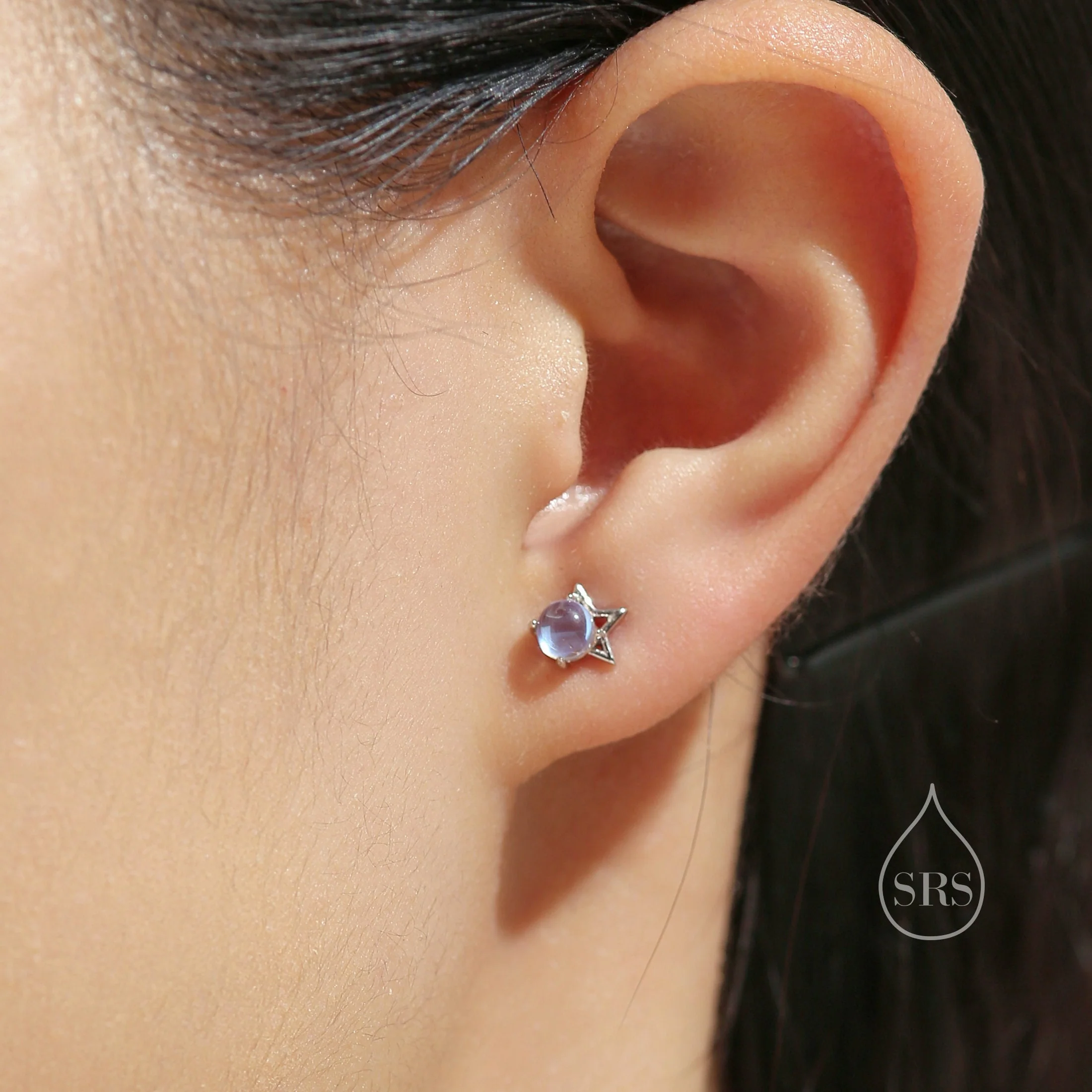 Moonstone Star Stud Earrings in Sterling Silver, Silver or Gold or Rose Gold, Delicate Star Earrings, Moonstone Earrings, Celestial Earrings - Image 6